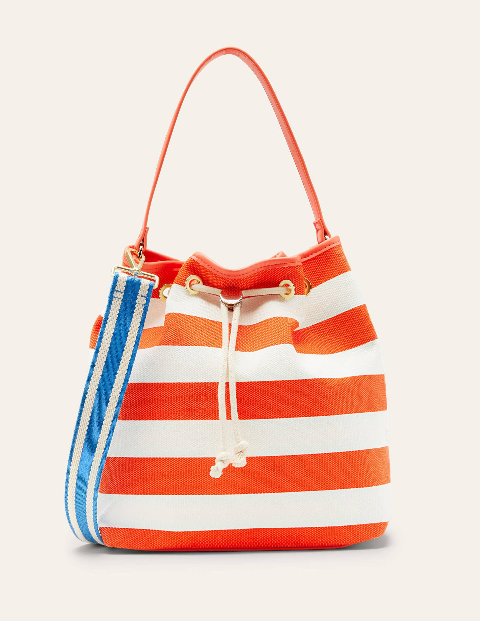 Canvas Drawstring Bucket Bag-Firecracker/Coastal Blue - Image 4