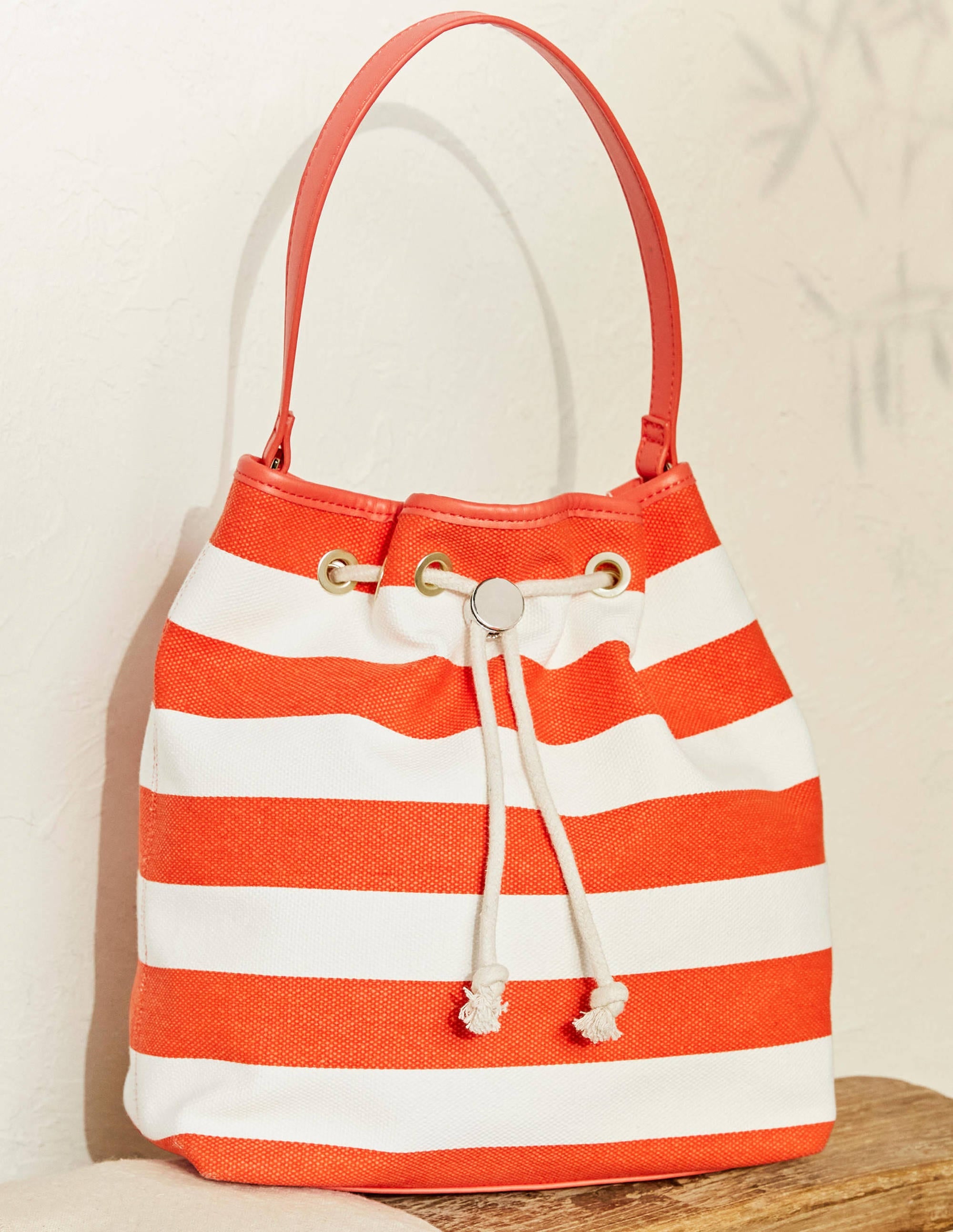 Canvas Drawstring Bucket Bag-Firecracker/Coastal Blue - Image 1