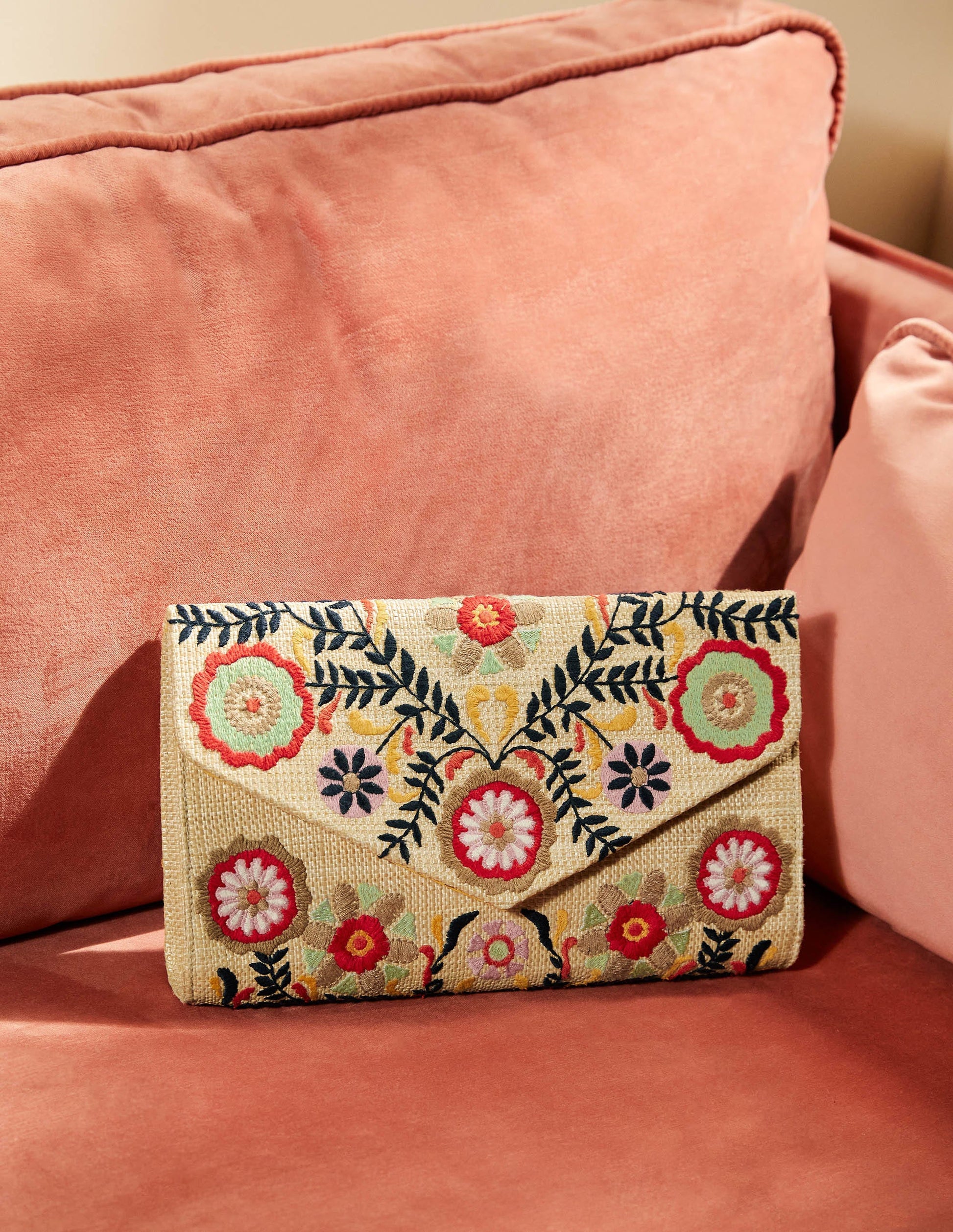Embroidered Clutch Bag-Natural-1
