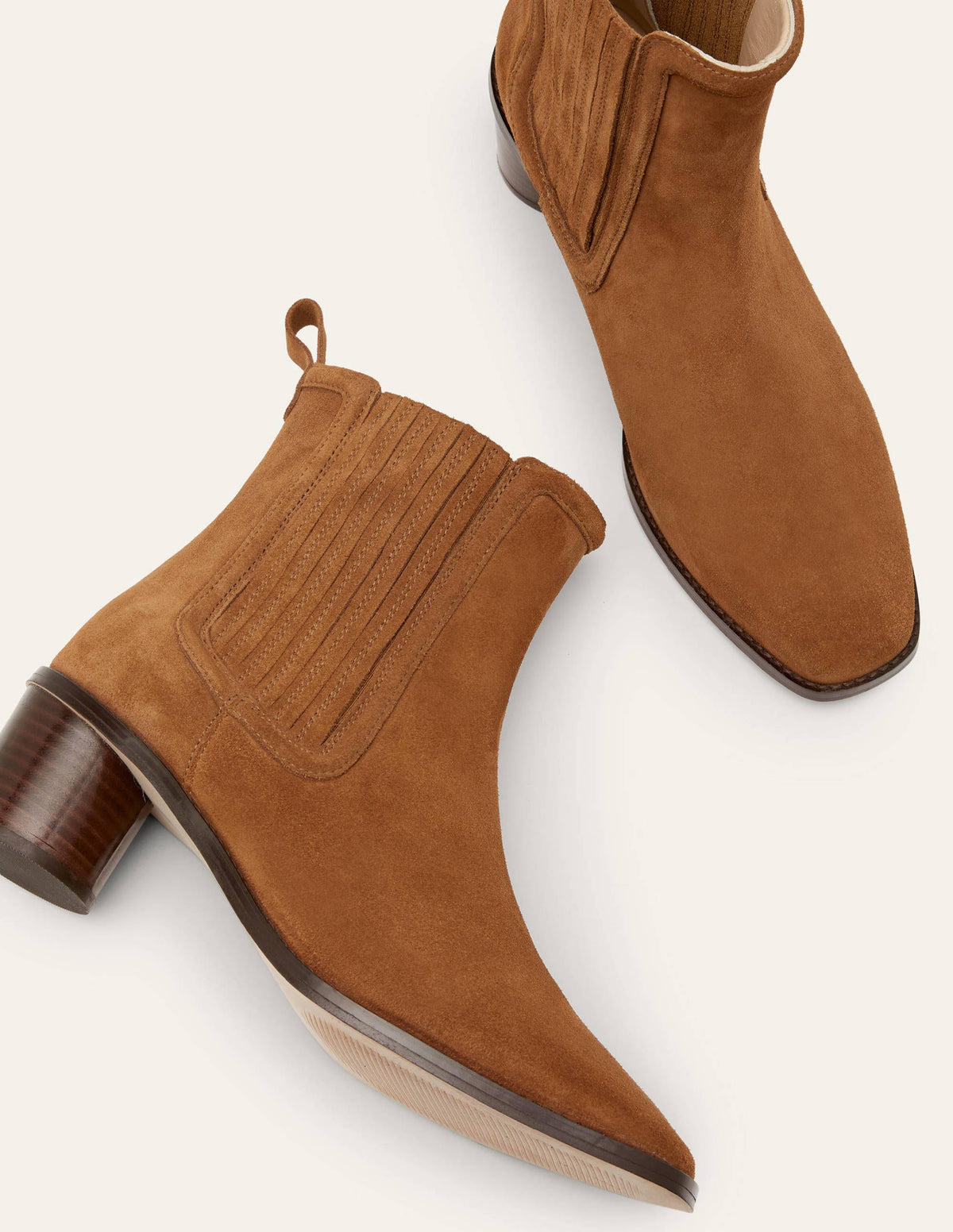 Round Heel Suede Chelsea Boots-Tobacco - Image 3