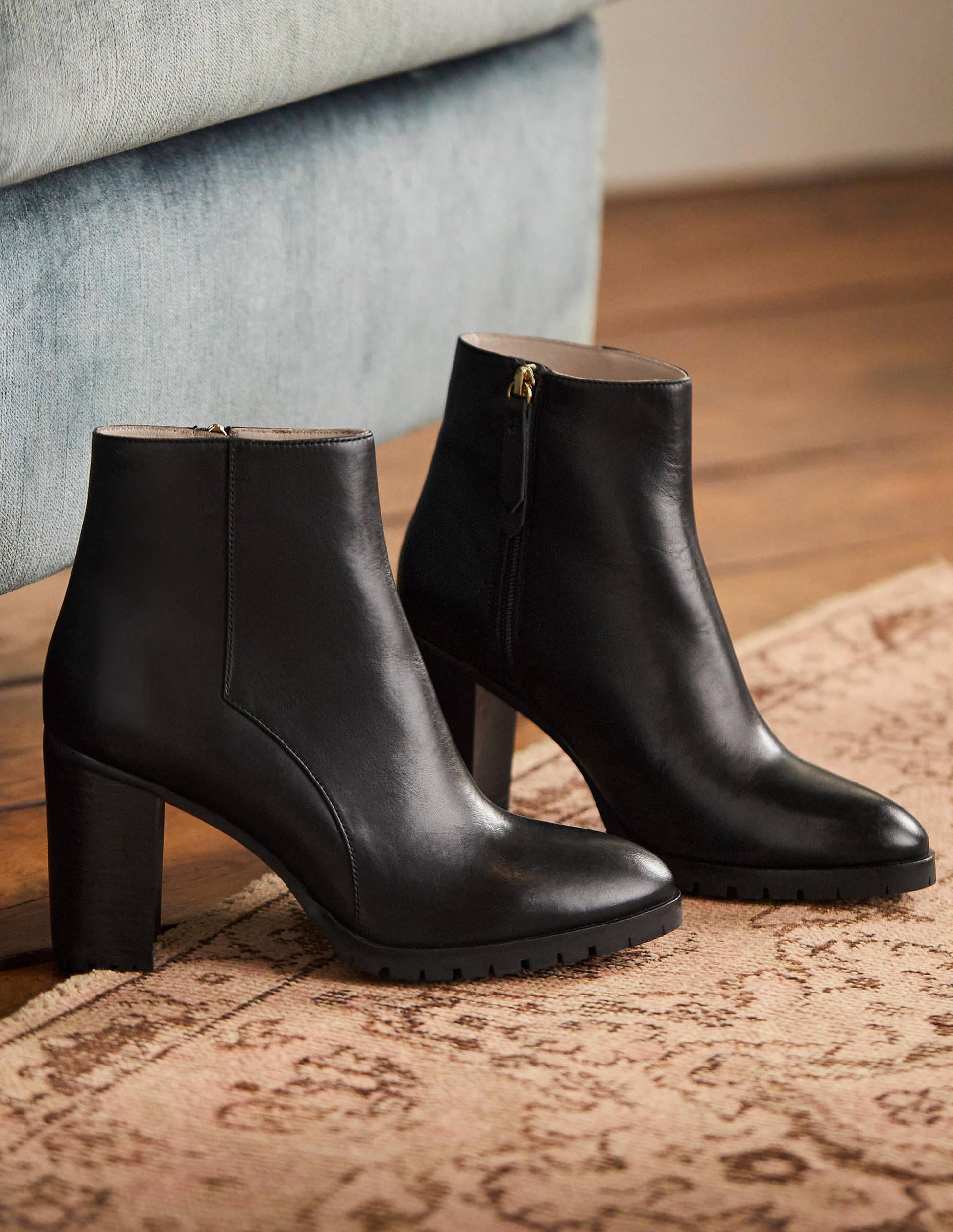Heeled Leather Ankle Boots-Black-1