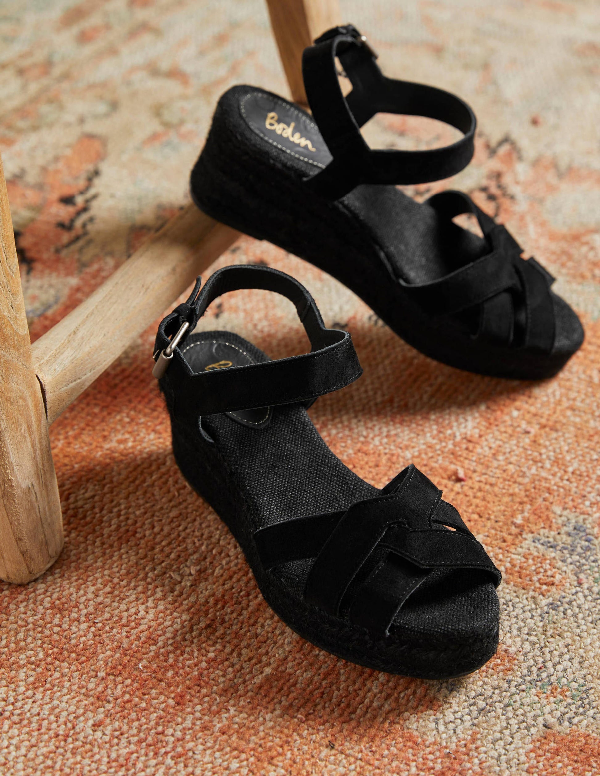 Geometric Espadrille Wedges-Black-1