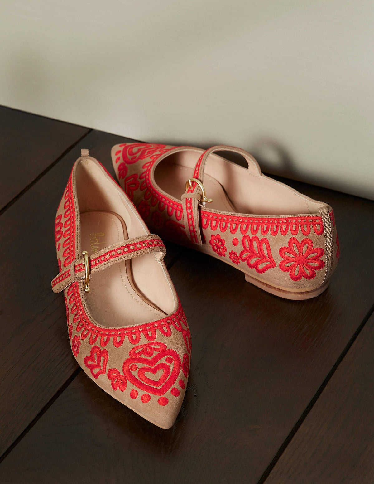Pointed Toe Mary Jane Shoes-Acorn/Embroidery-1