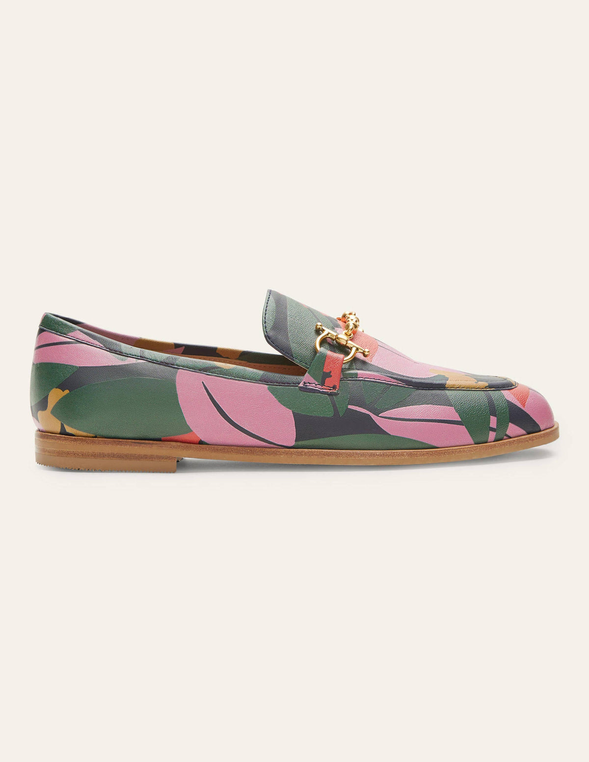 Snaffle Detail Leather Loafers-Navy, Abstract Bloom-2