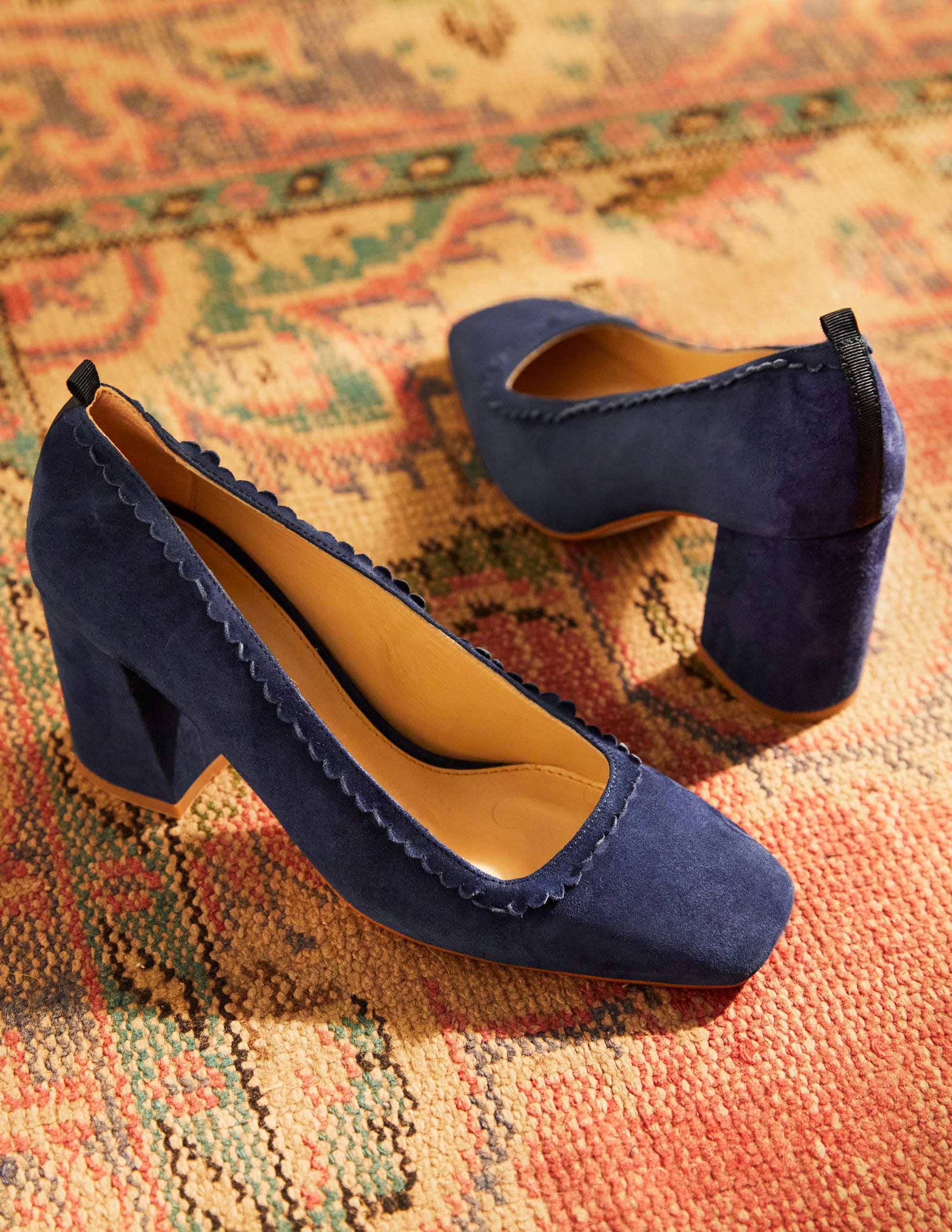 Scalloped Detail Court Heels-Navy - Image 1