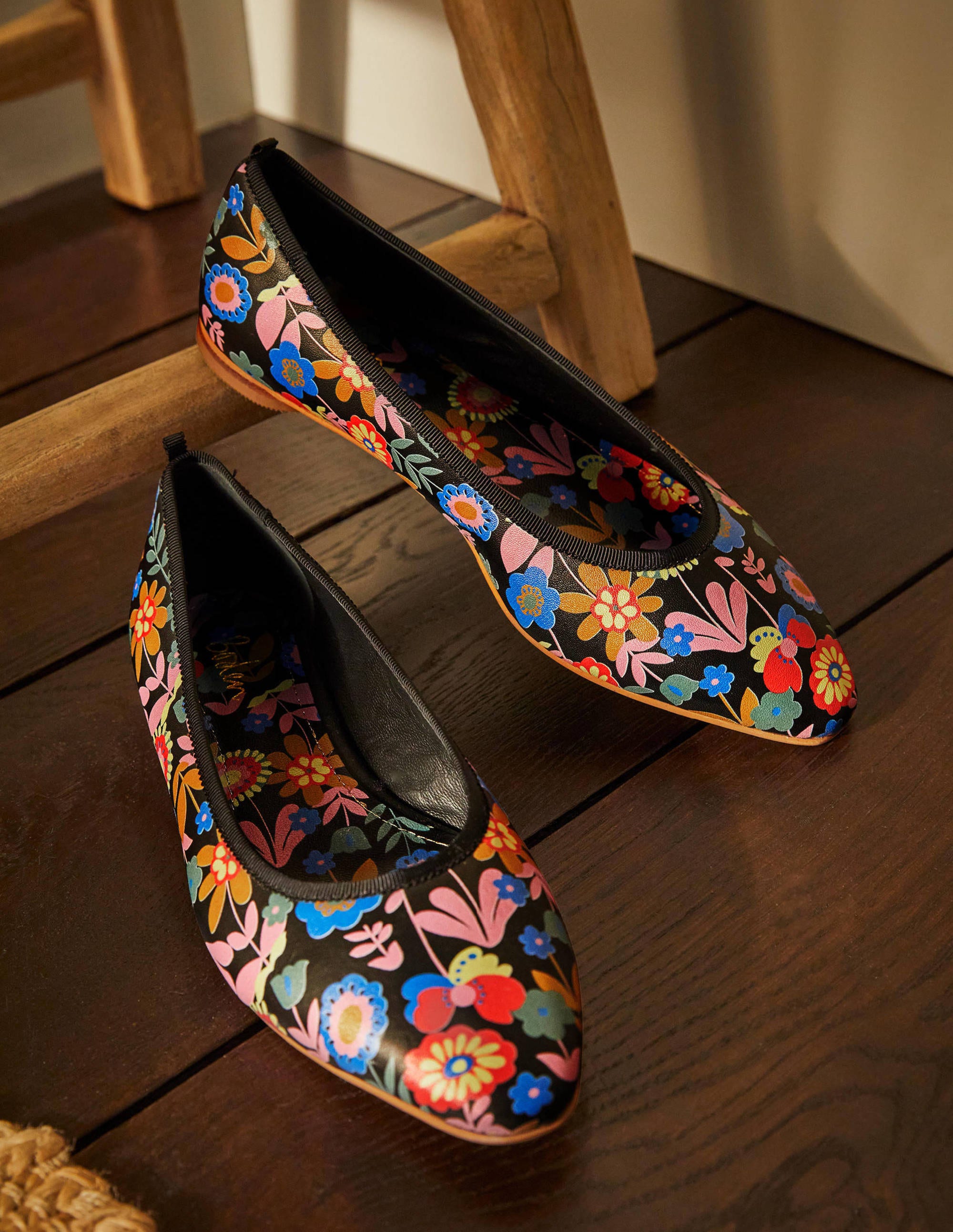 Almond Toe Ballerinas-Black, Flora Bloom - Image 1