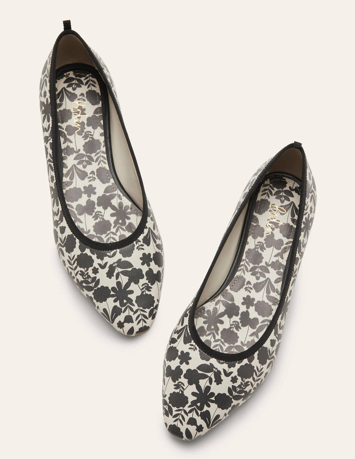 Almond Toe Ballerinas-Black, Flora Bloom Mono - Image 1