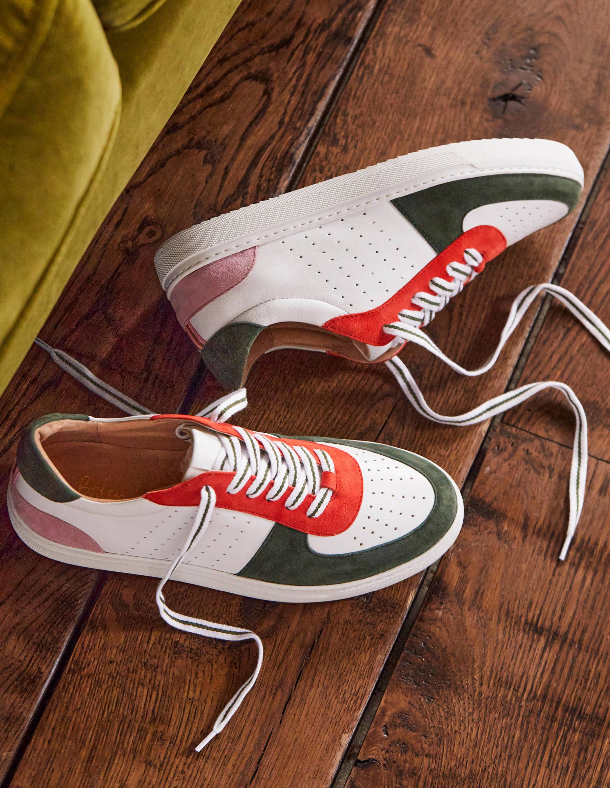 Lace Up Leather Sneakers-Hot Coral - Image 1