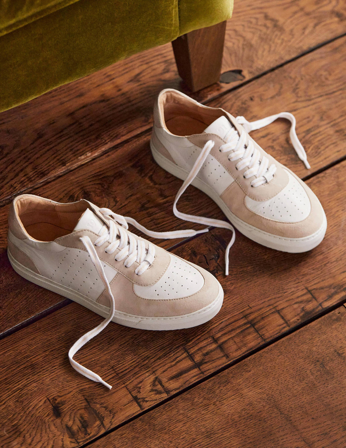 Lace Up Leather Sneakers-Ecru-1