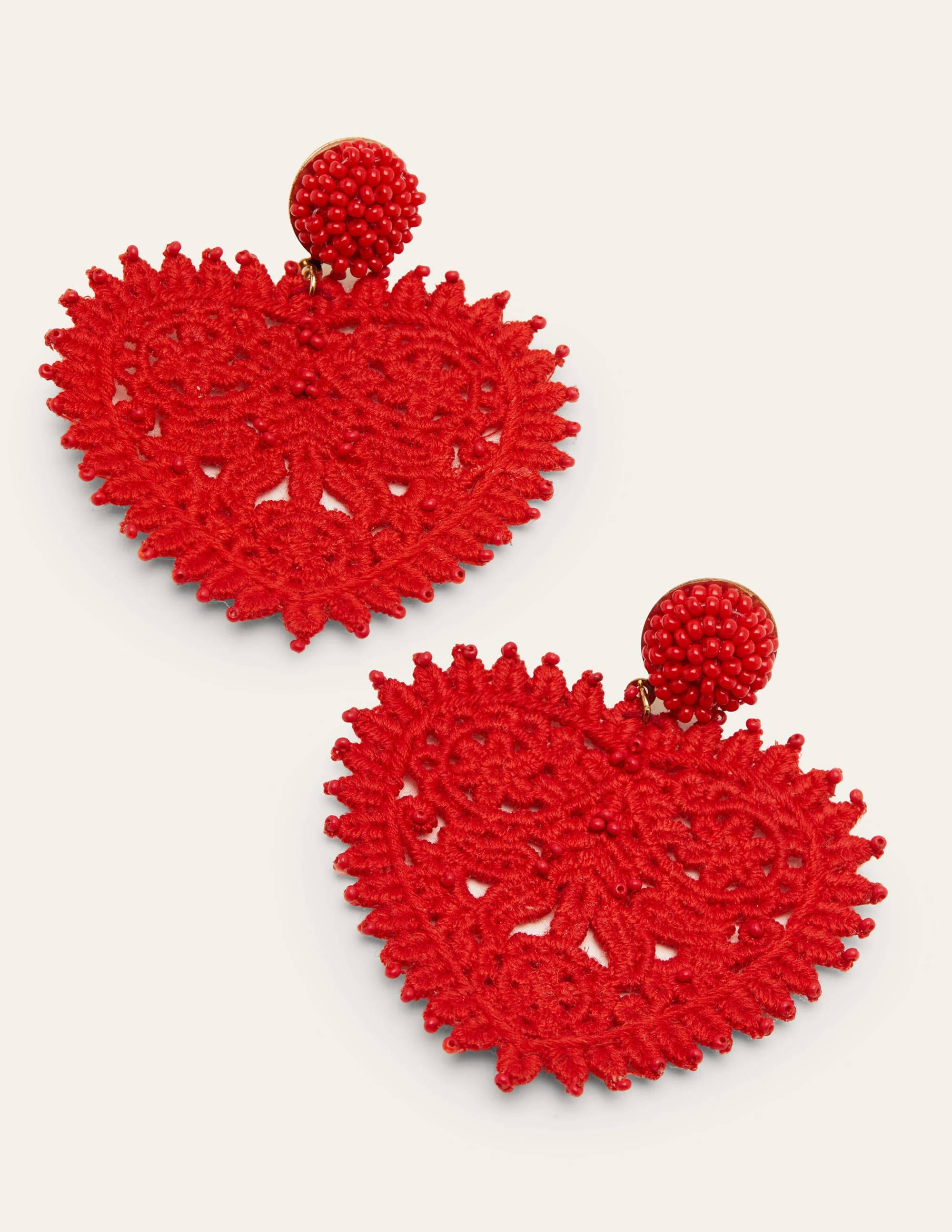 Beaded Heart Earrings-Red - Image 1