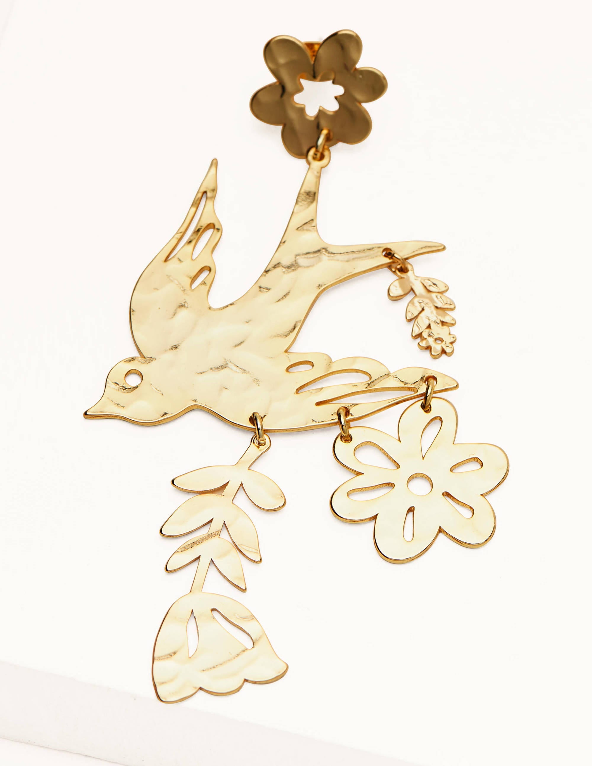 Hammered Botanical Earrings-Gold Metallic - Image 2