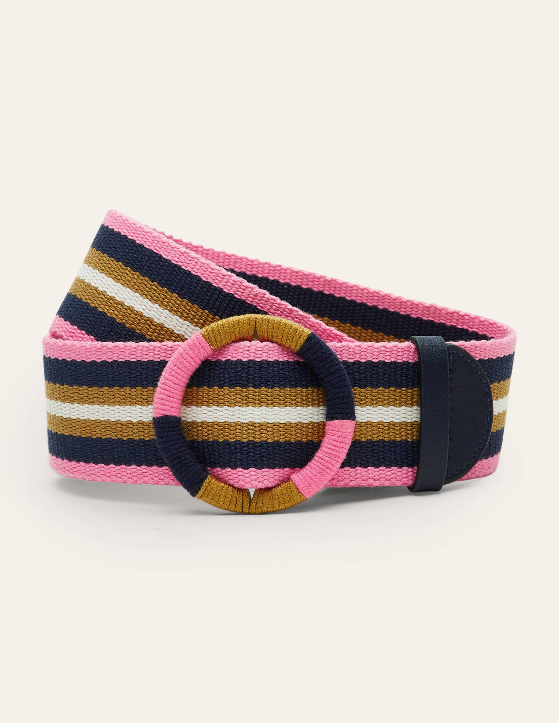 Webbing Detail Waist Belt-Navy Stripe-1