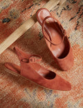 Square Toe Flat Slingbacks-Copper Red Suede