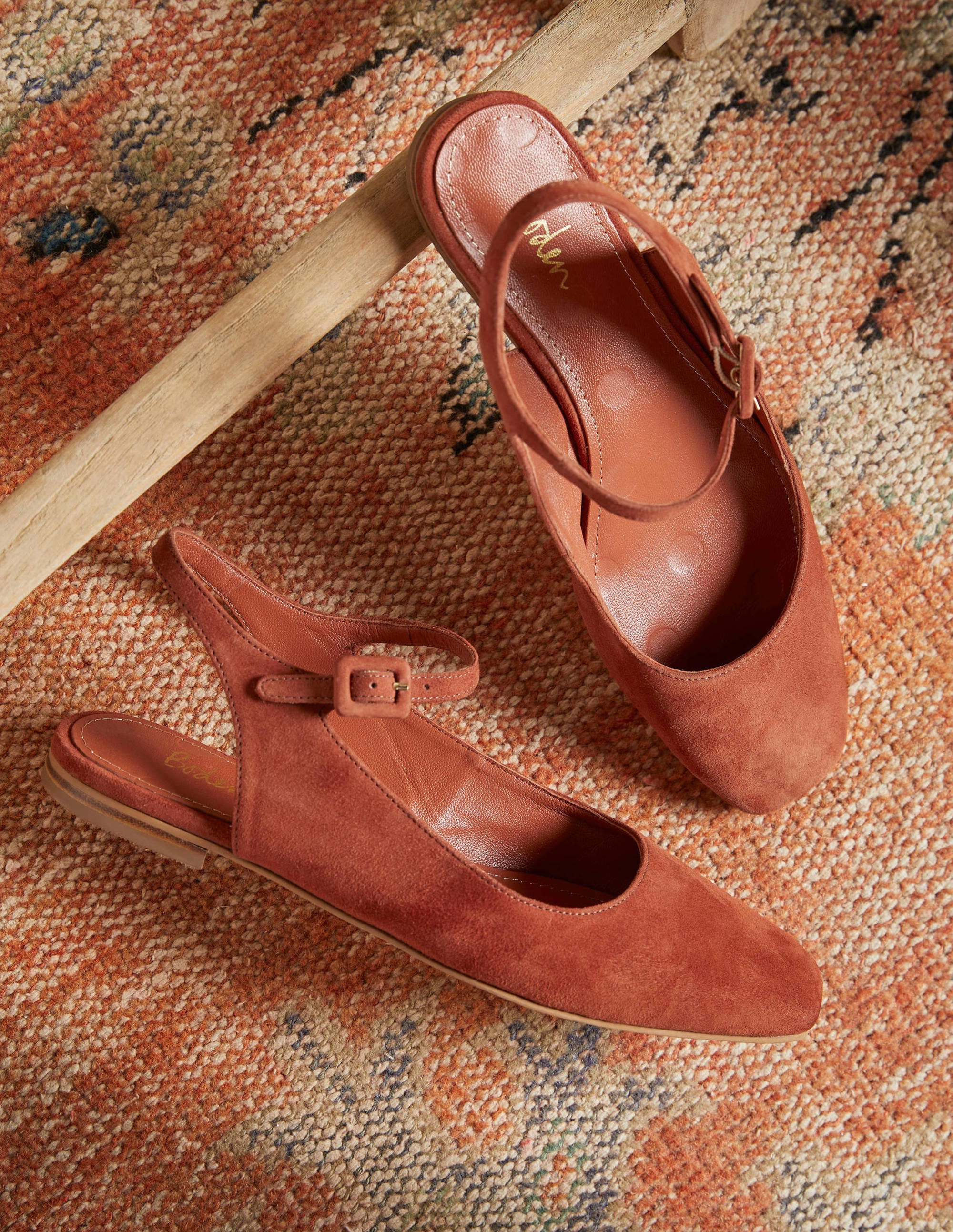 Square Toe Flat Slingbacks-Copper Red Suede - Image 1