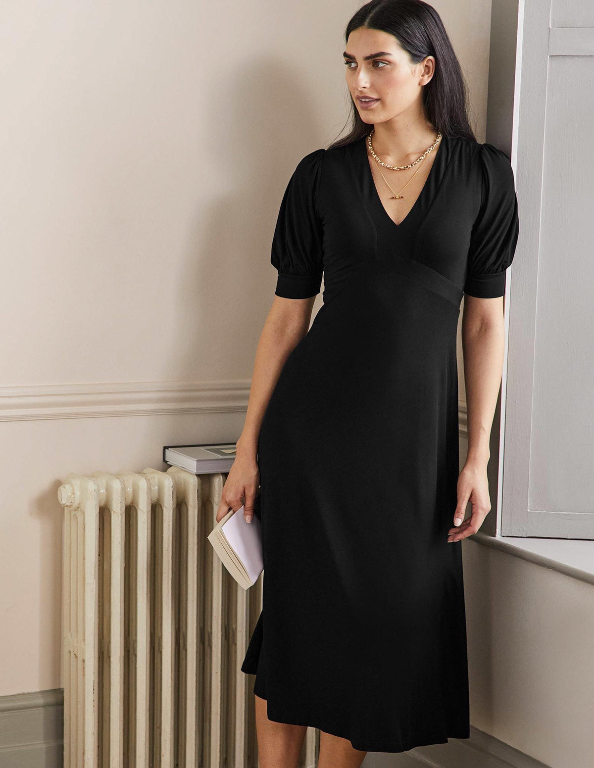 Eva Jersey Midi Dress-Black-1