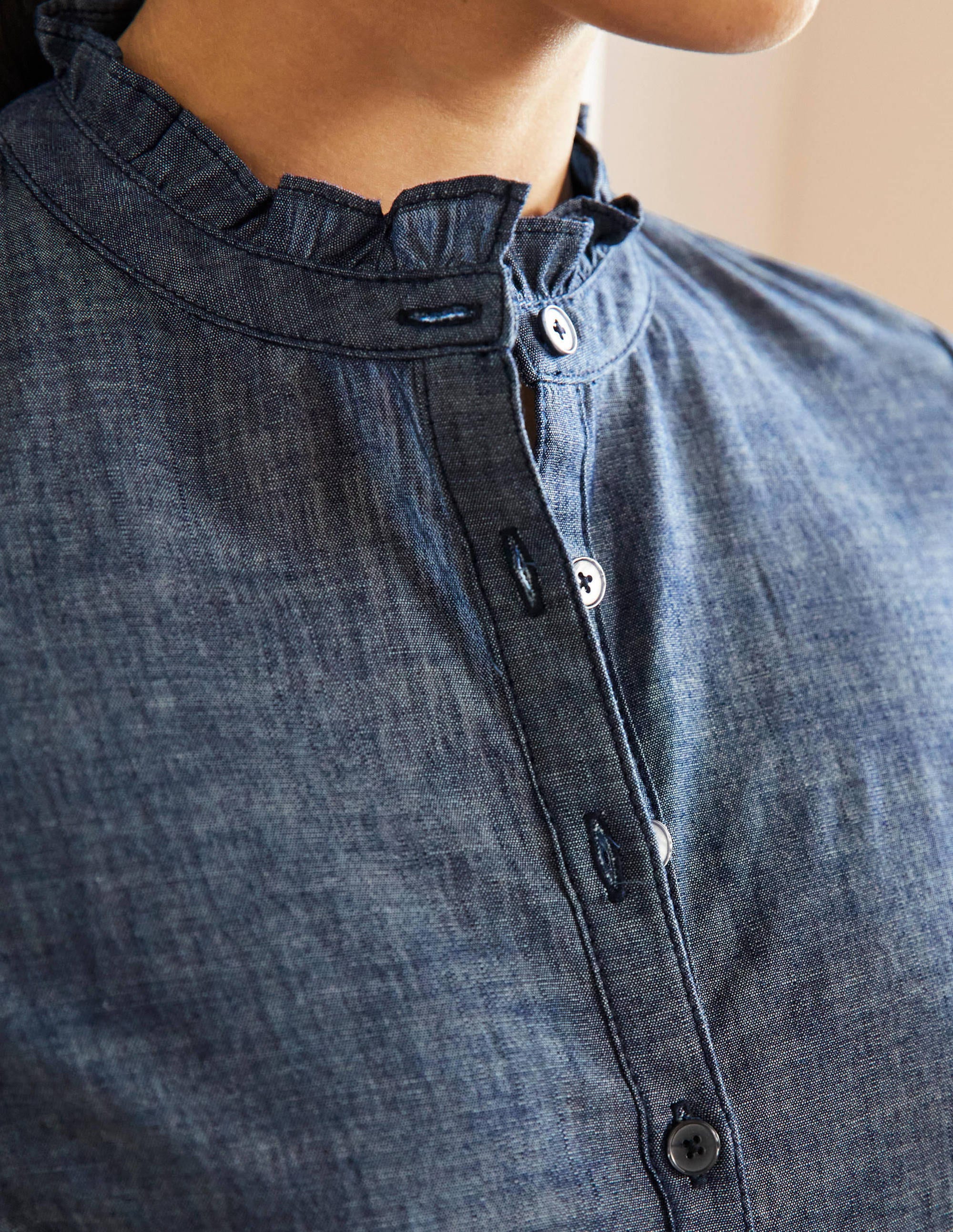 Tiered Maxi Shirt Dress-Denim - Image 2