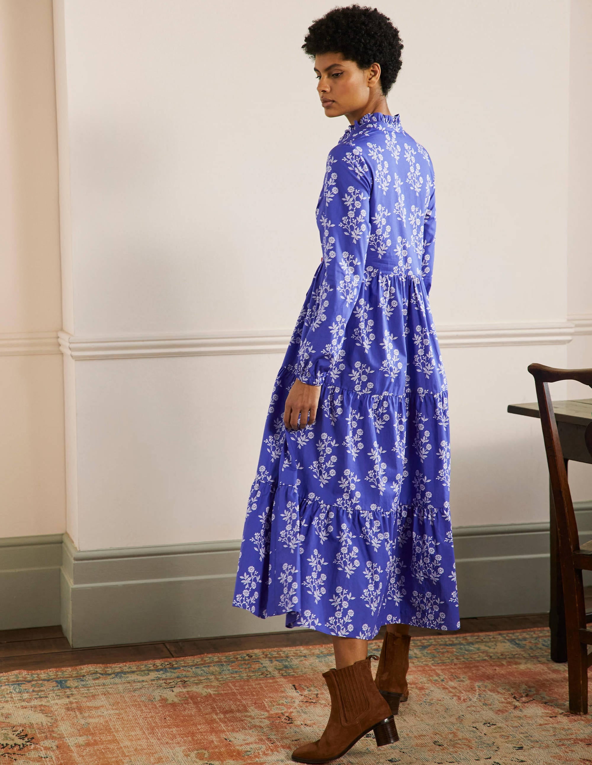 Tiered Maxi Shirt Dress-Atlantic Ocean, Leafy Cluster - Image 3