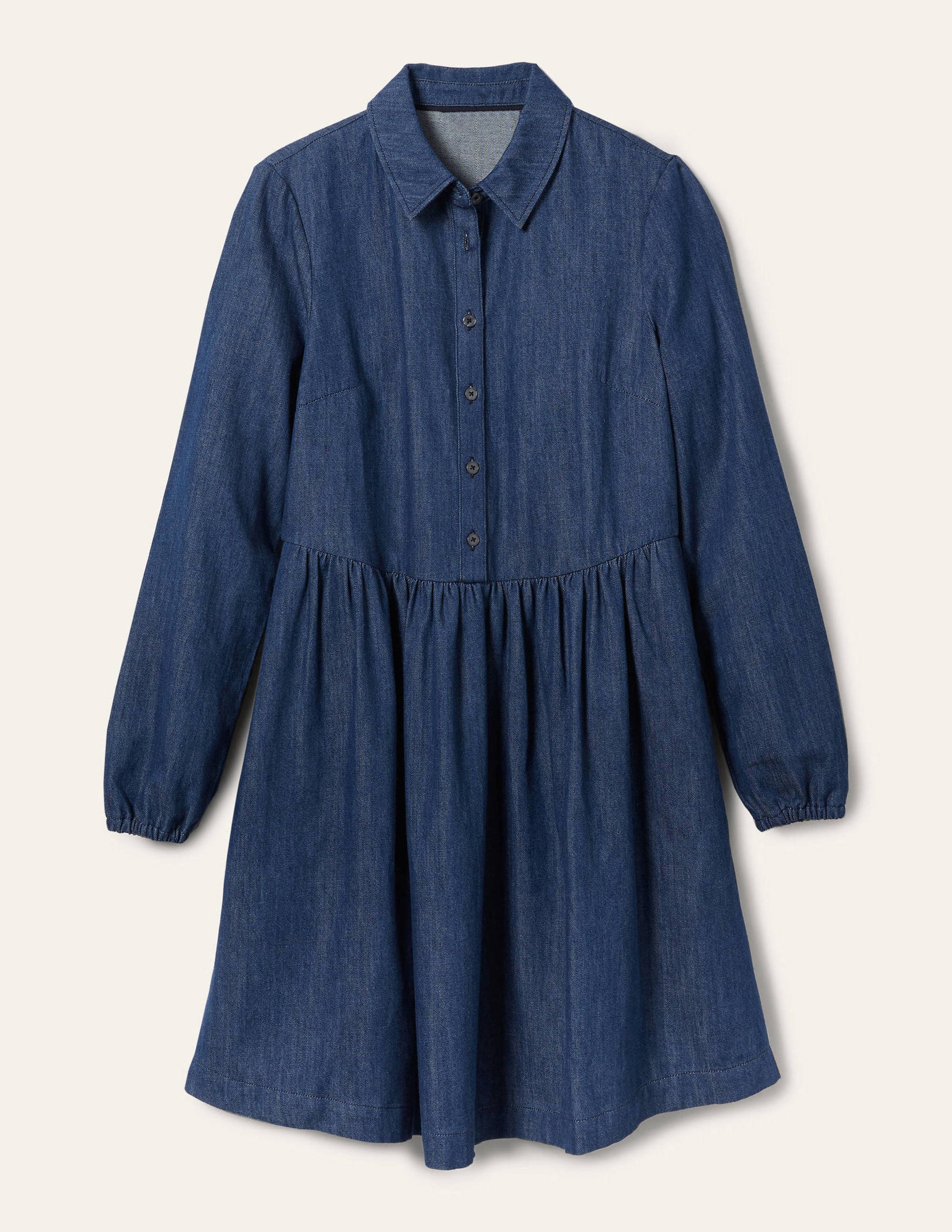 Denim Mini Shirt Dress-Denim-5