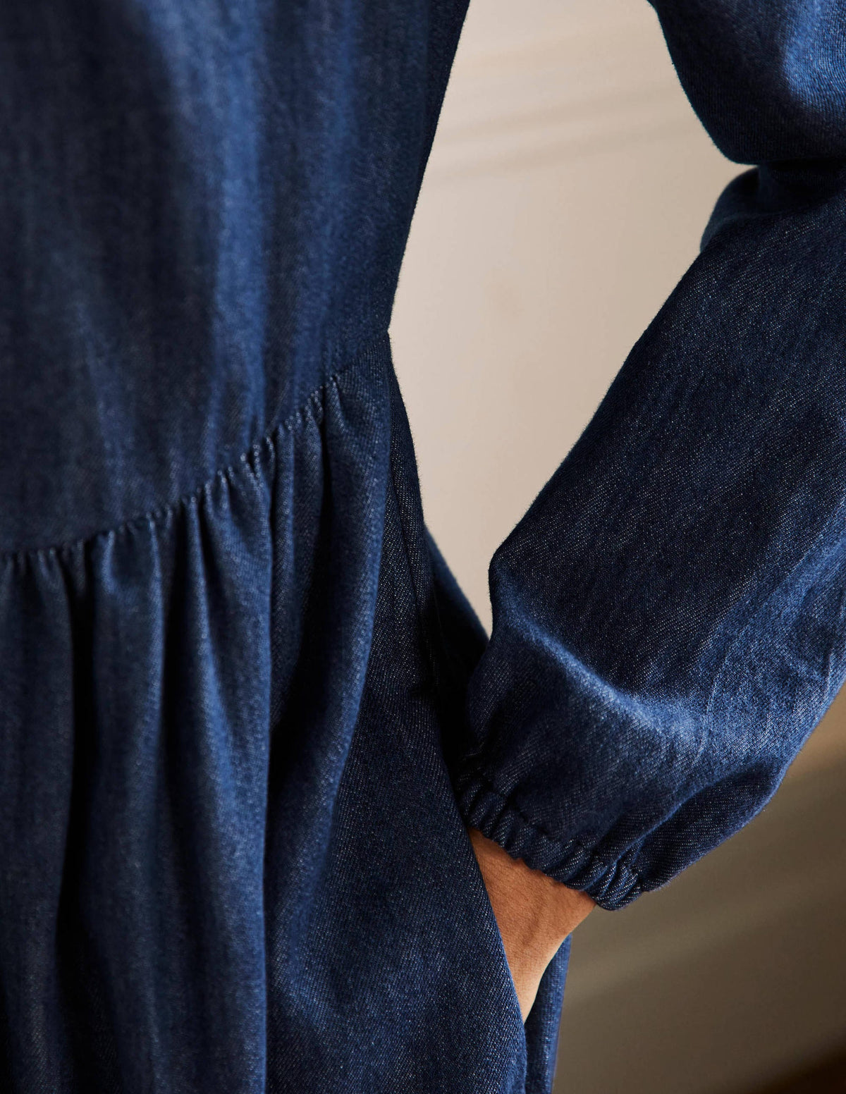 Denim Mini Shirt Dress-Denim - Image 2