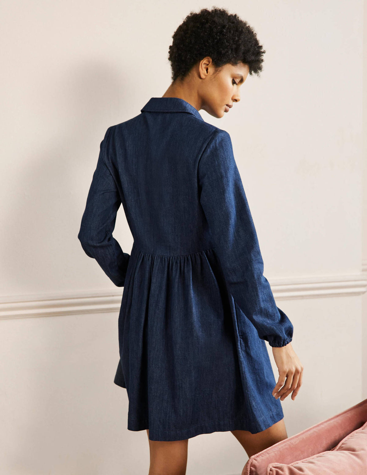 Denim Mini Shirt Dress-Denim - Image 3