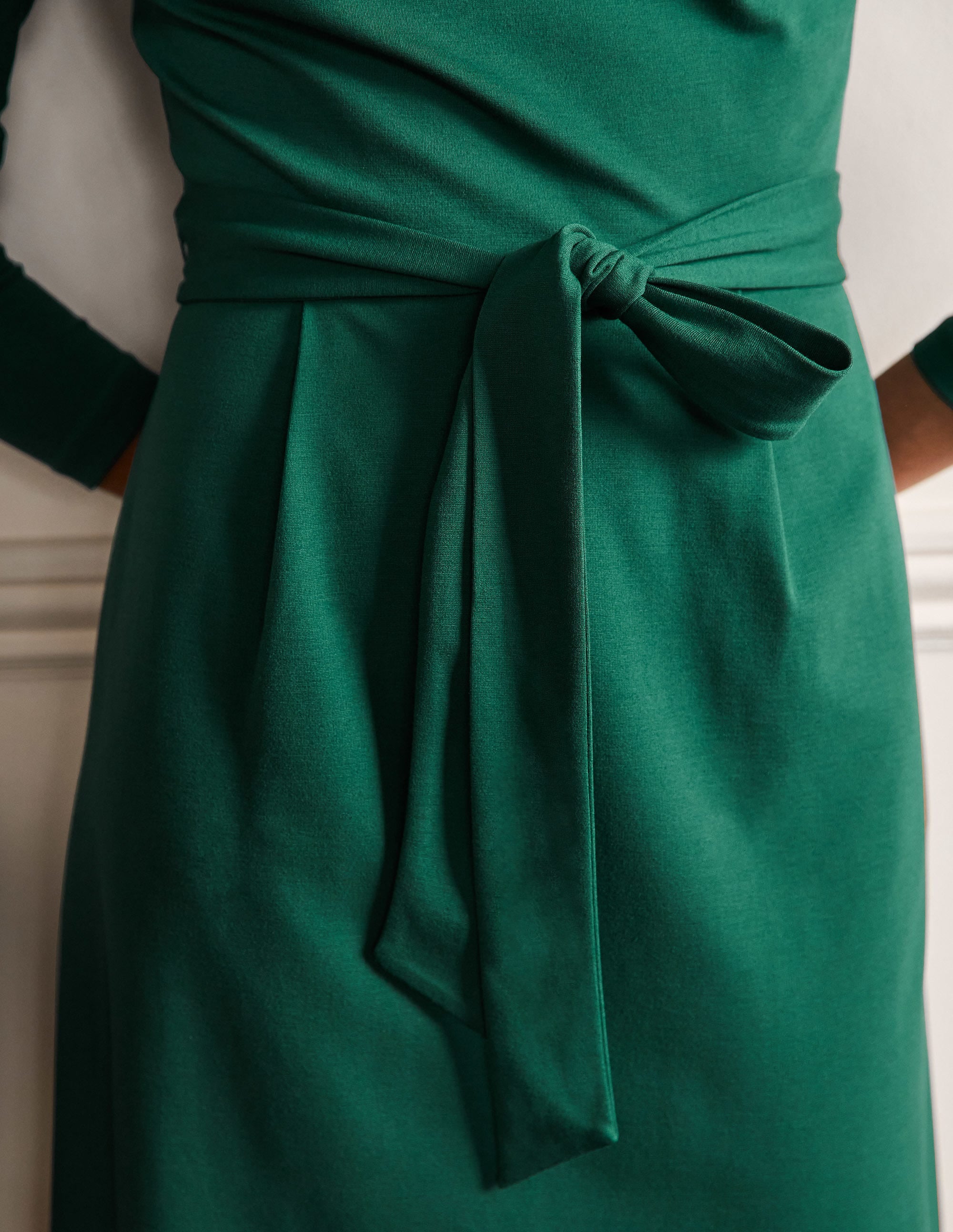 Puff Sleeve Jersey Dress-Deep Forest - Image 2