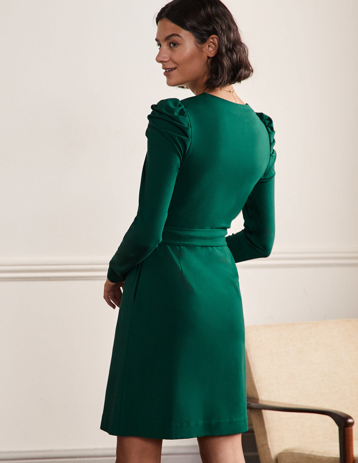 Puff Sleeve Jersey Dress-Deep Forest - Image 3
