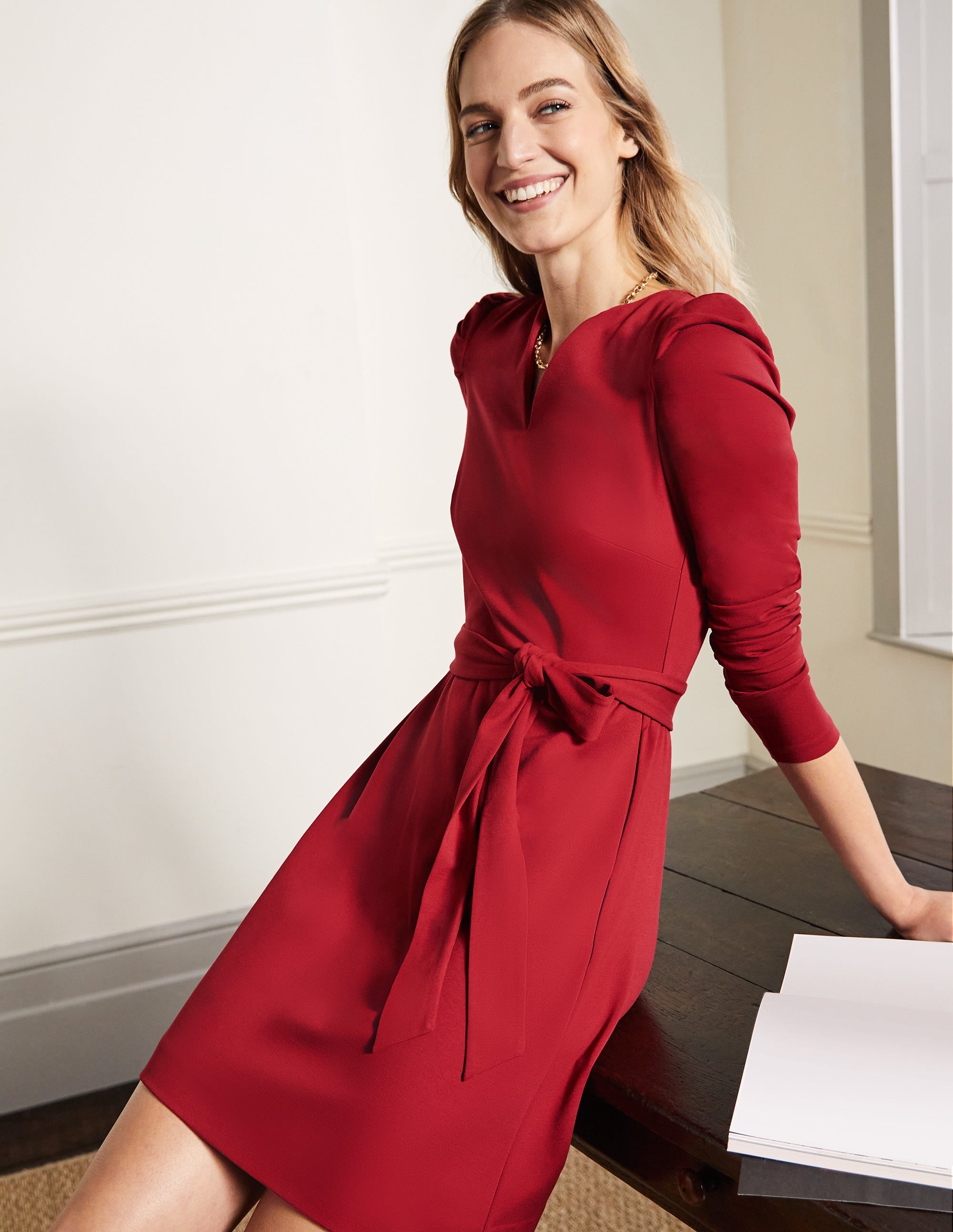 Puff Sleeve Jersey Dress-Winter Berry - Image 1