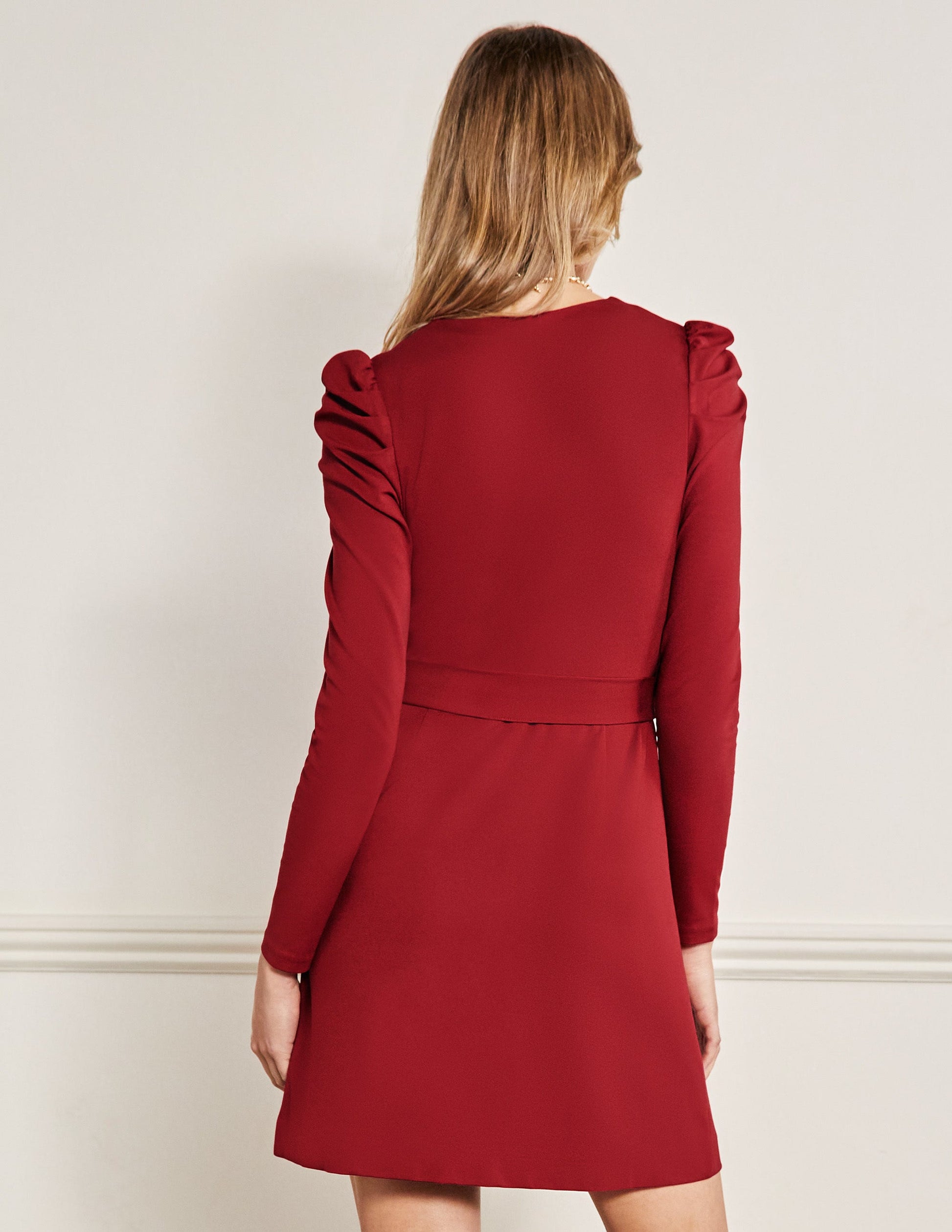 Puff Sleeve Jersey Dress-Winter Berry-3
