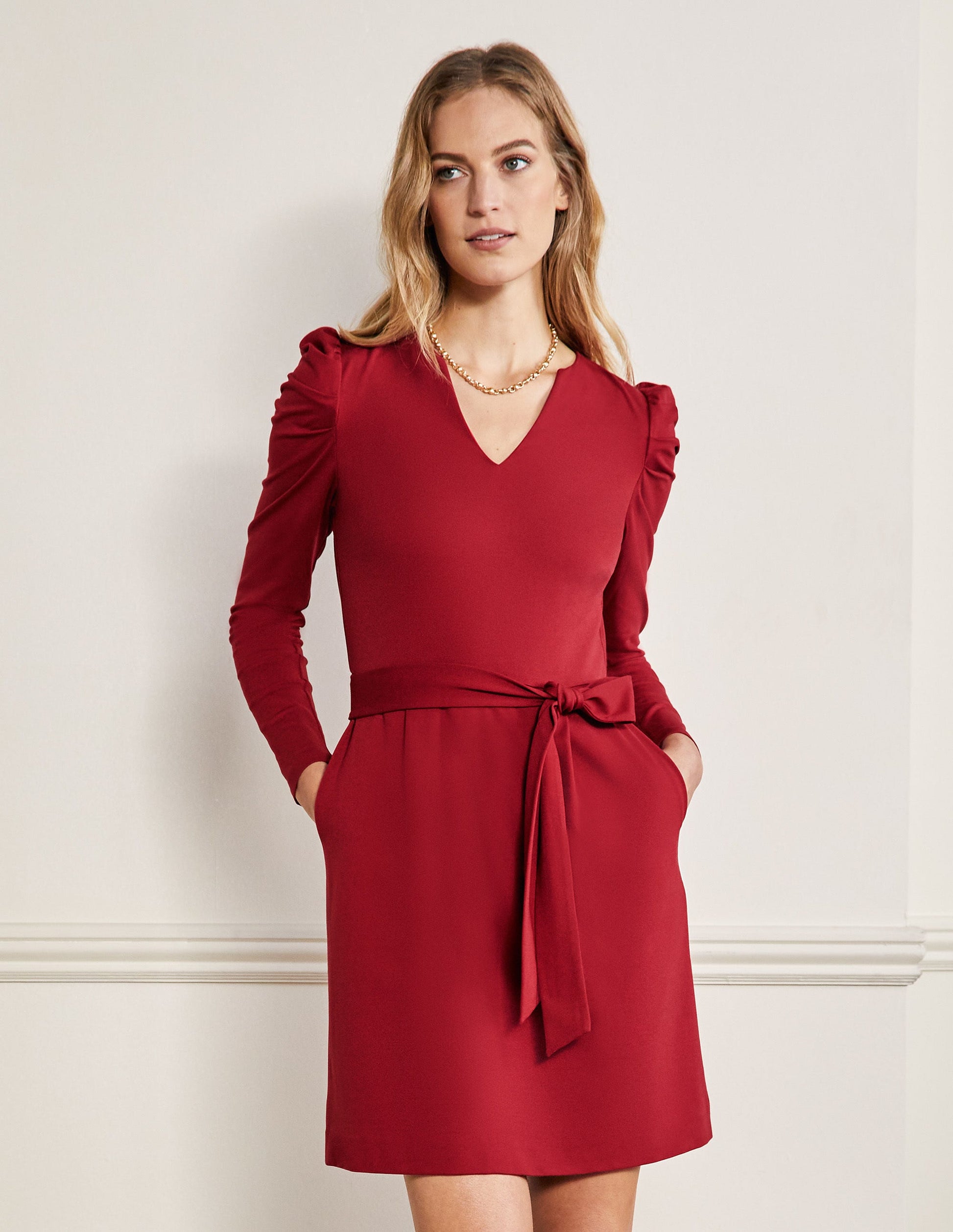 Puff Sleeve Jersey Dress-Winter Berry-4