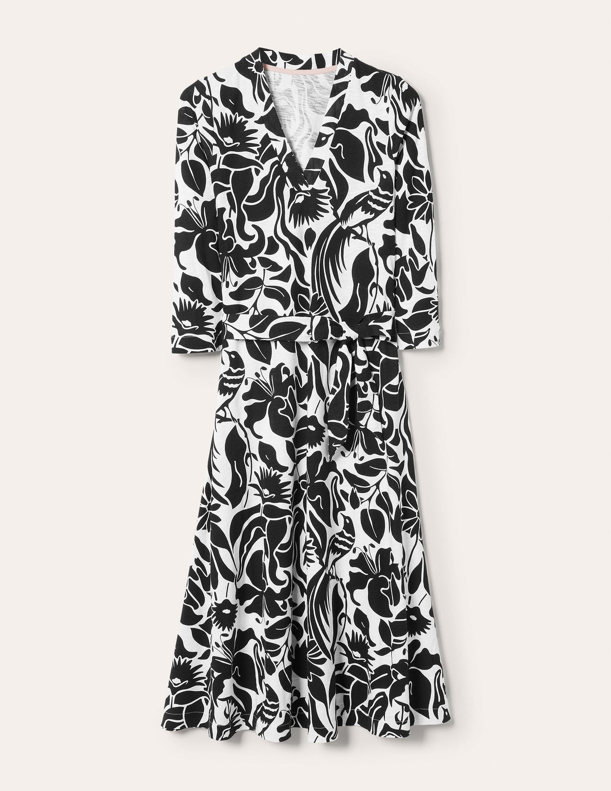 Jersey Kaftan Midi Dress-Black Oriental Bird - Image 6