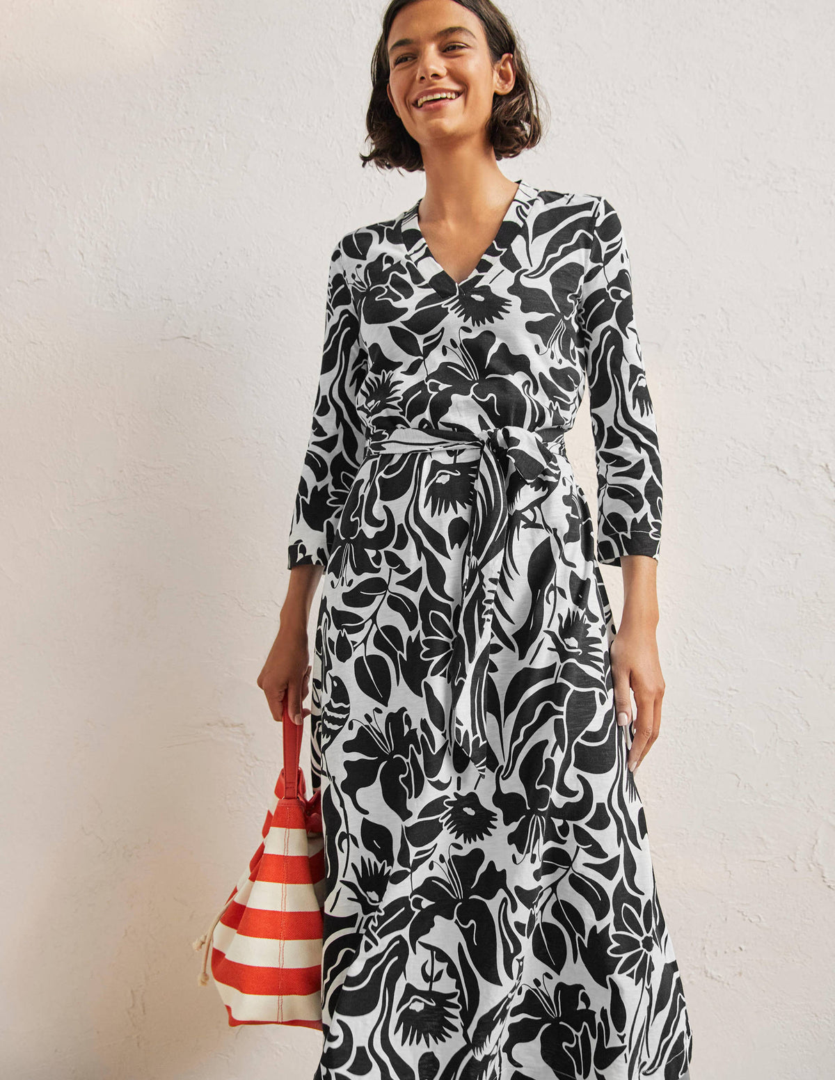 Jersey Kaftan Midi Dress-Black Oriental Bird - Image 1