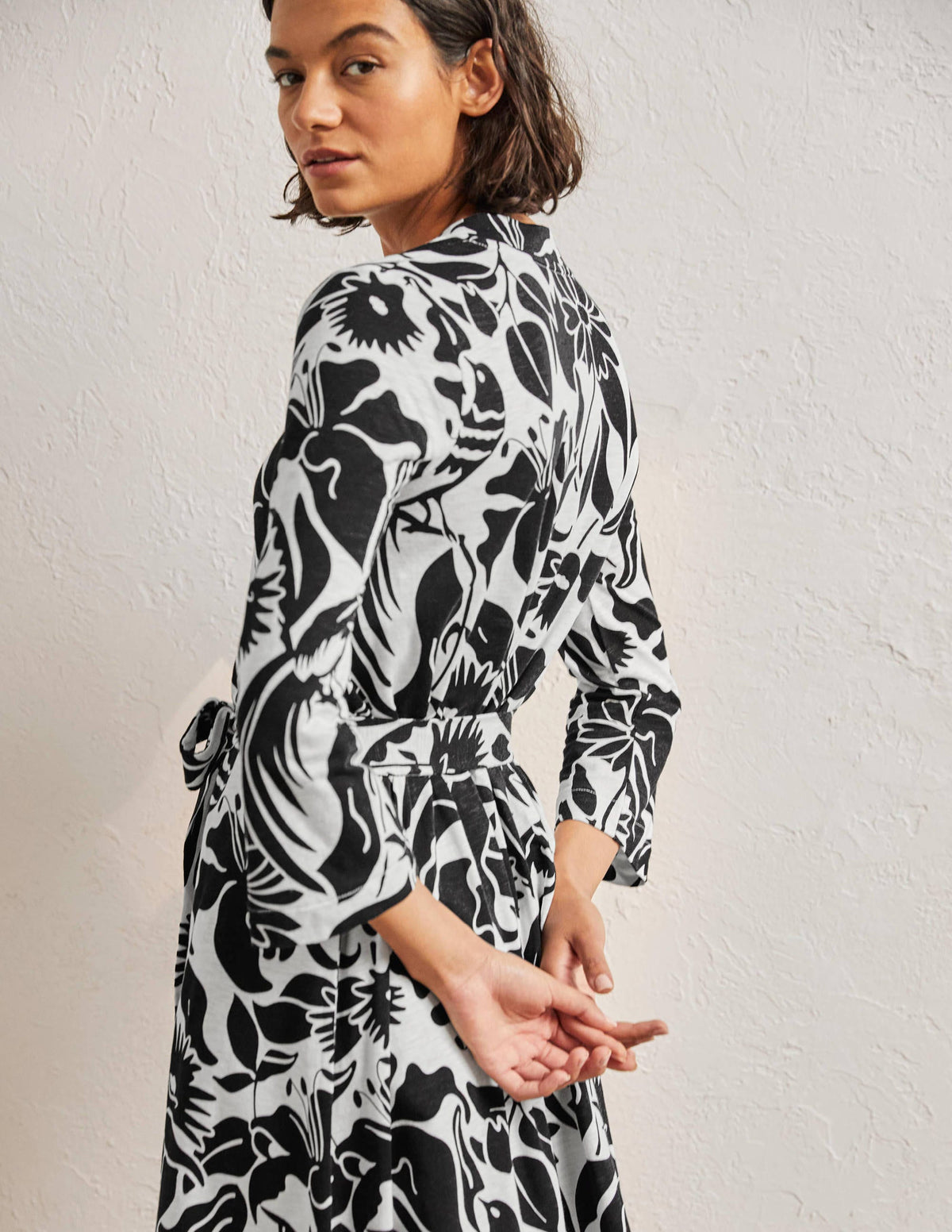 Jersey Kaftan Midi Dress-Black Oriental Bird - Image 3