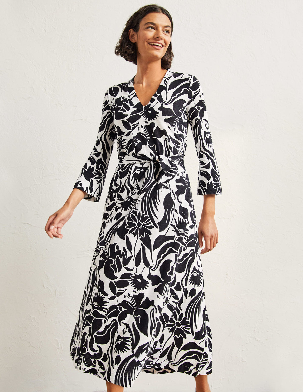 Jersey Kaftan Midi Dress-Black Oriental Bird - Image 5