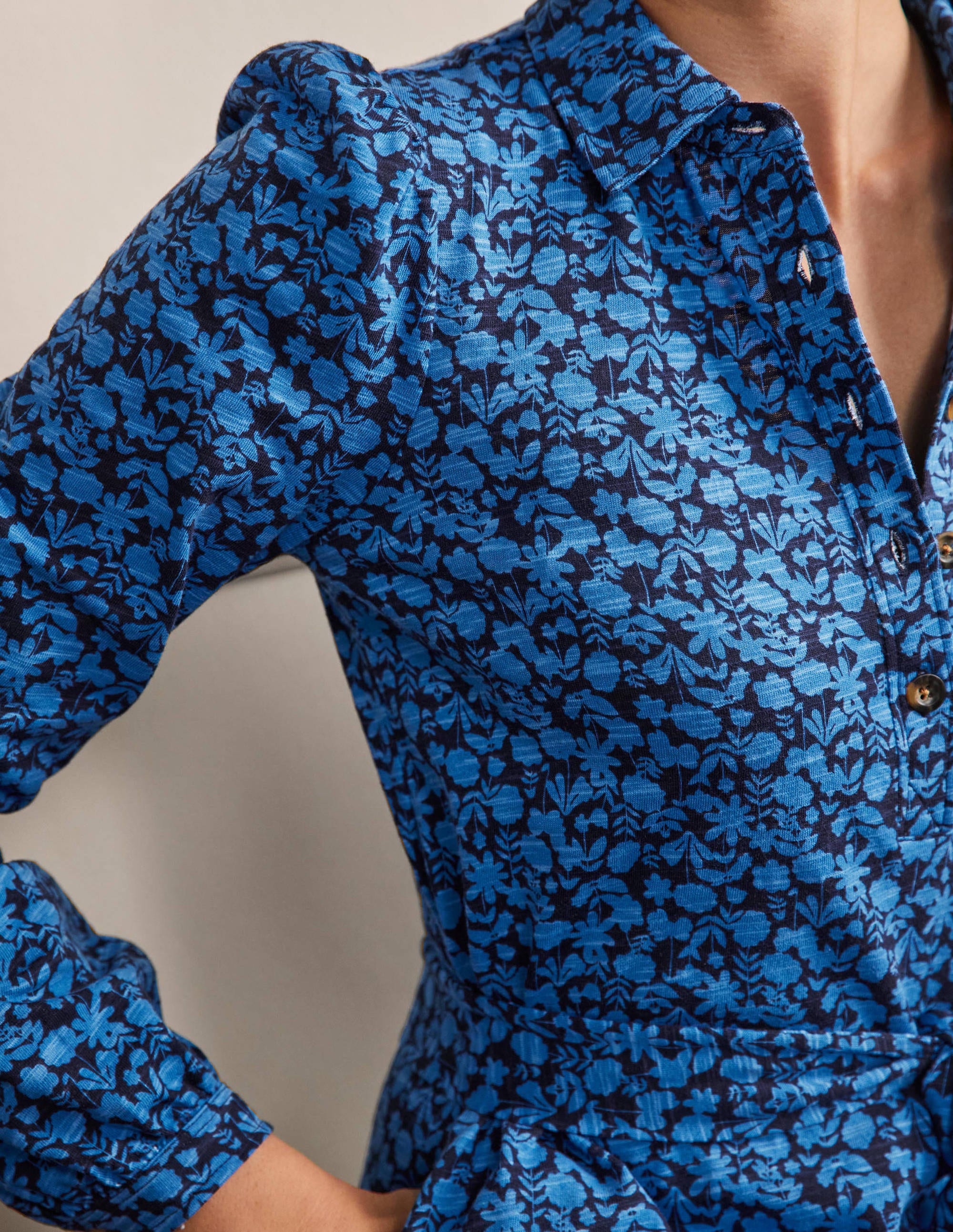 Jersey Shirt Dress-Moroccan Blue, Flora Bloom - Image 2