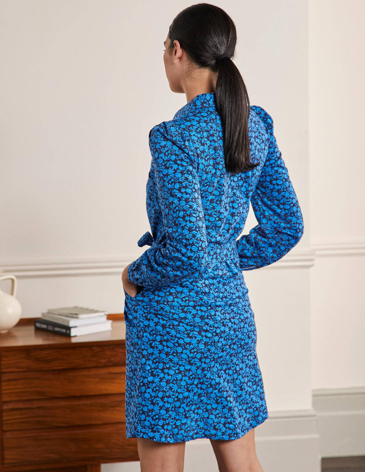 Jersey Shirt Dress-Moroccan Blue, Flora Bloom - Image 3