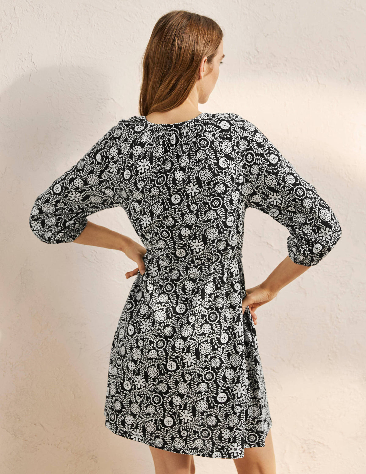 Notch Neck Jersey Mini Dress-Black, Opulent Garden-3