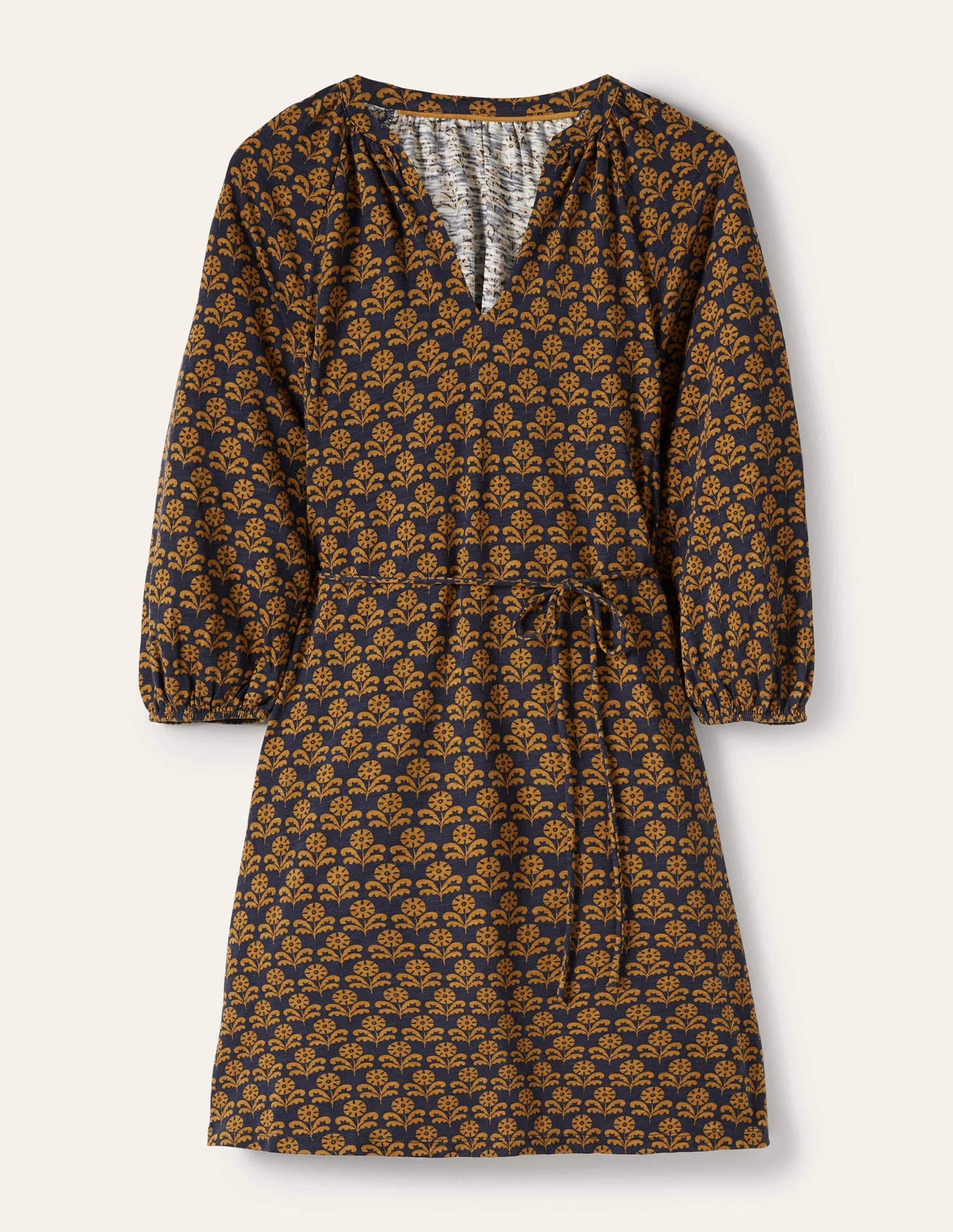 Notch Neck Jersey Mini Dress-Frankincense, Leaf Geo - Image 5