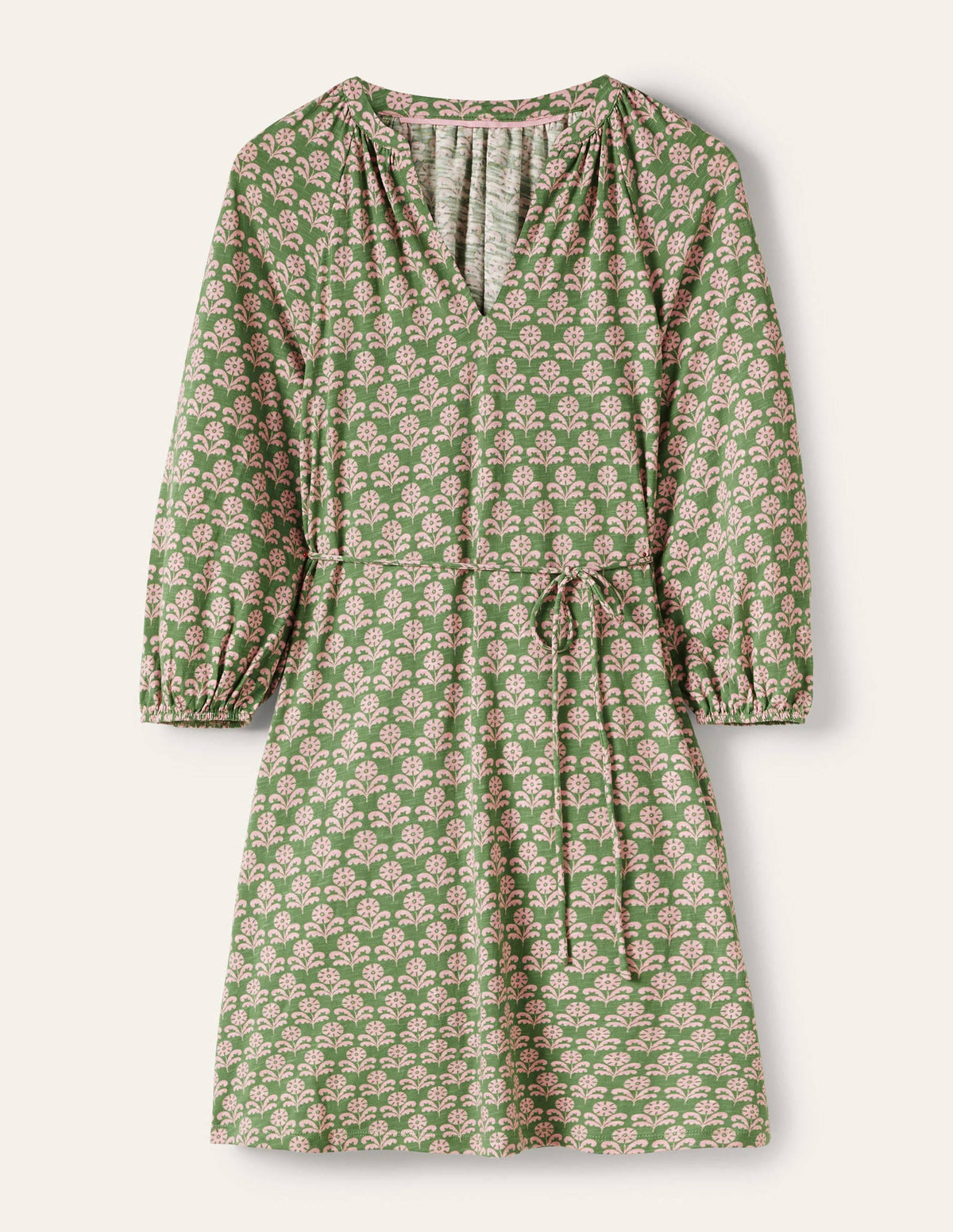 Notch Neck Jersey Mini Dress-English Ivy, Leaf Geo-5