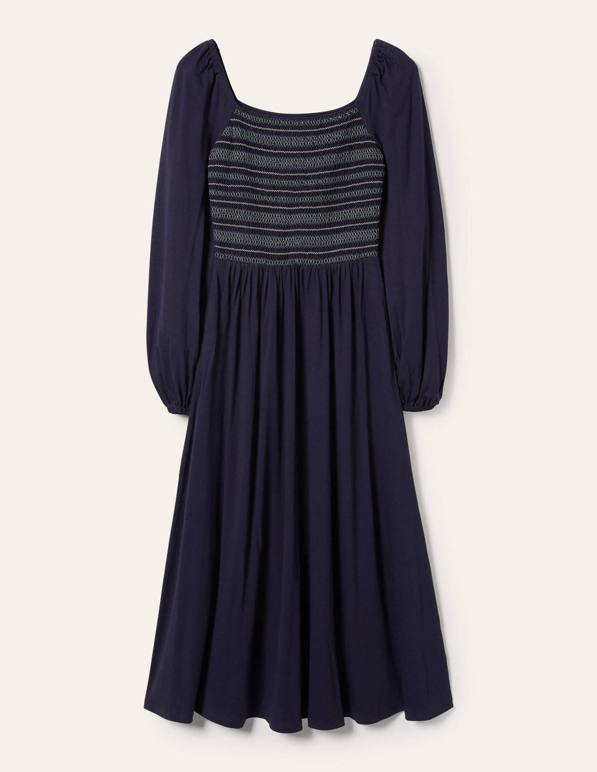 Smocked Jersey Midi Dress-Navy - Image 5