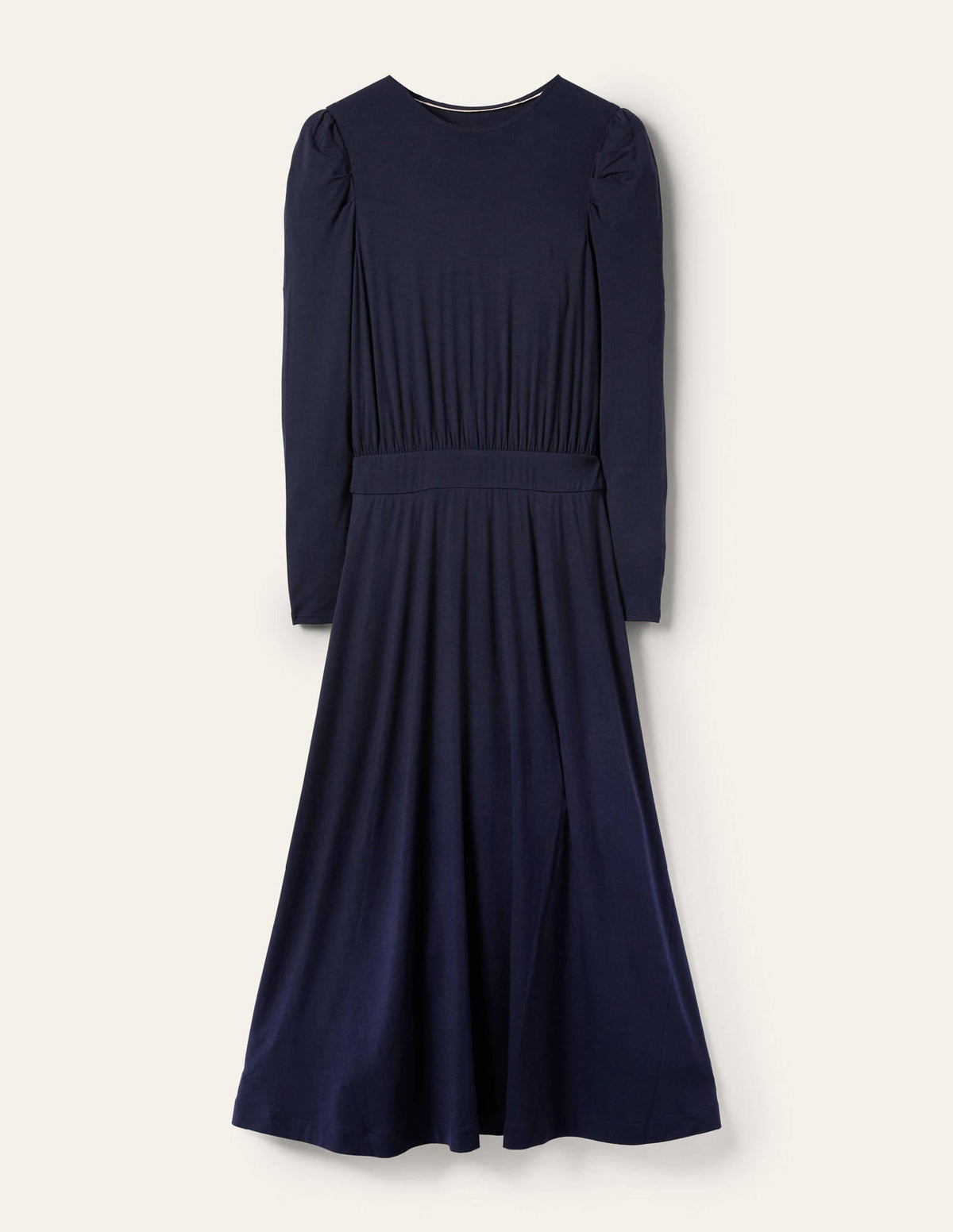 Puff Sleeve Jersey Midi Dress-Navy - Image 5