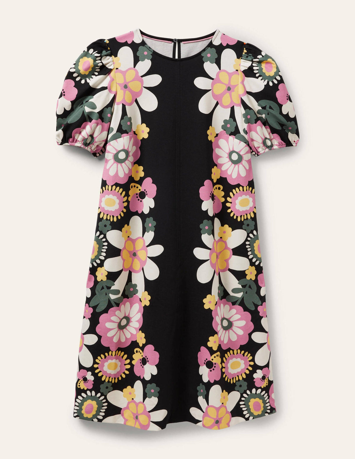 Seam Detail Jersey Shift Dress-Black Flora Bloom - Image 5
