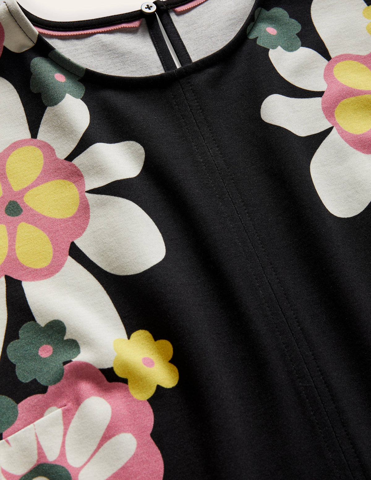 Seam Detail Jersey Shift Dress-Black Flora Bloom - Image 6