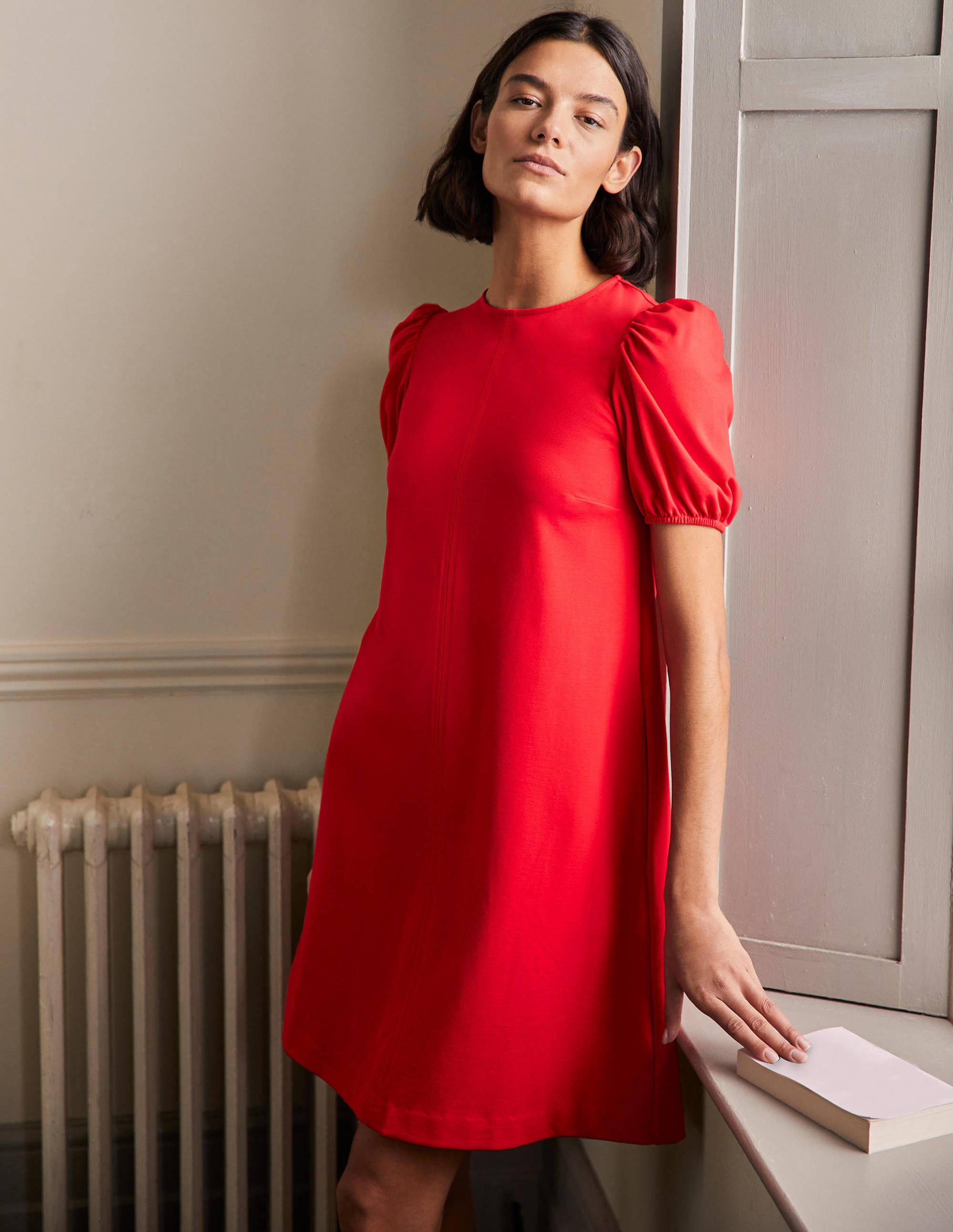 Seam Detail Jersey Shift Dress-Red - Image 1