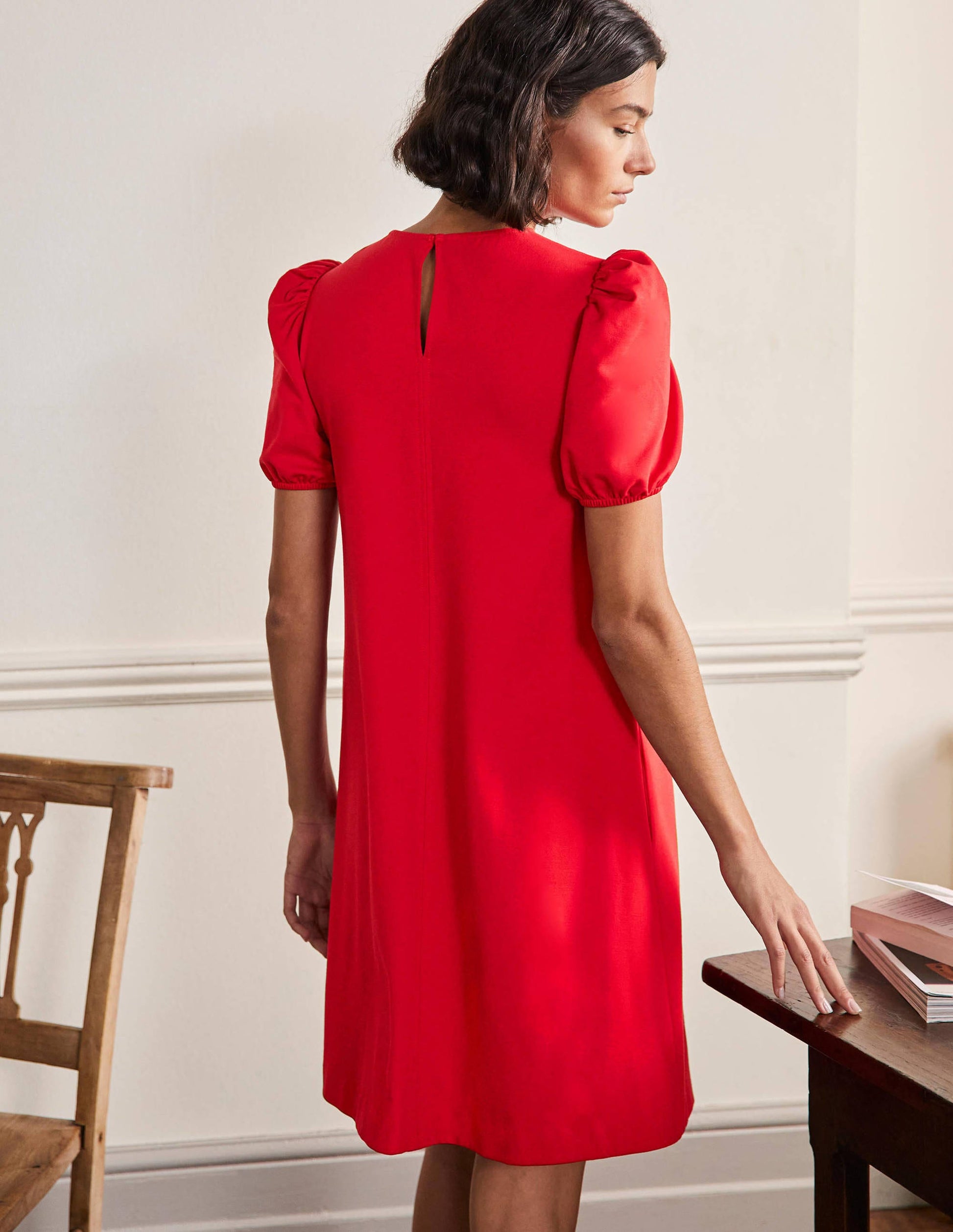 Seam Detail Jersey Shift Dress-Red-3