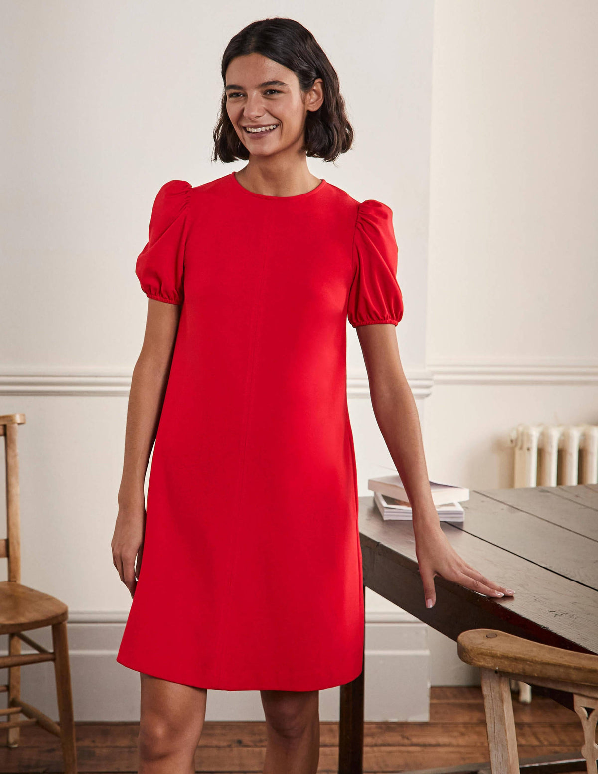 Seam Detail Jersey Shift Dress-Red - Image 4