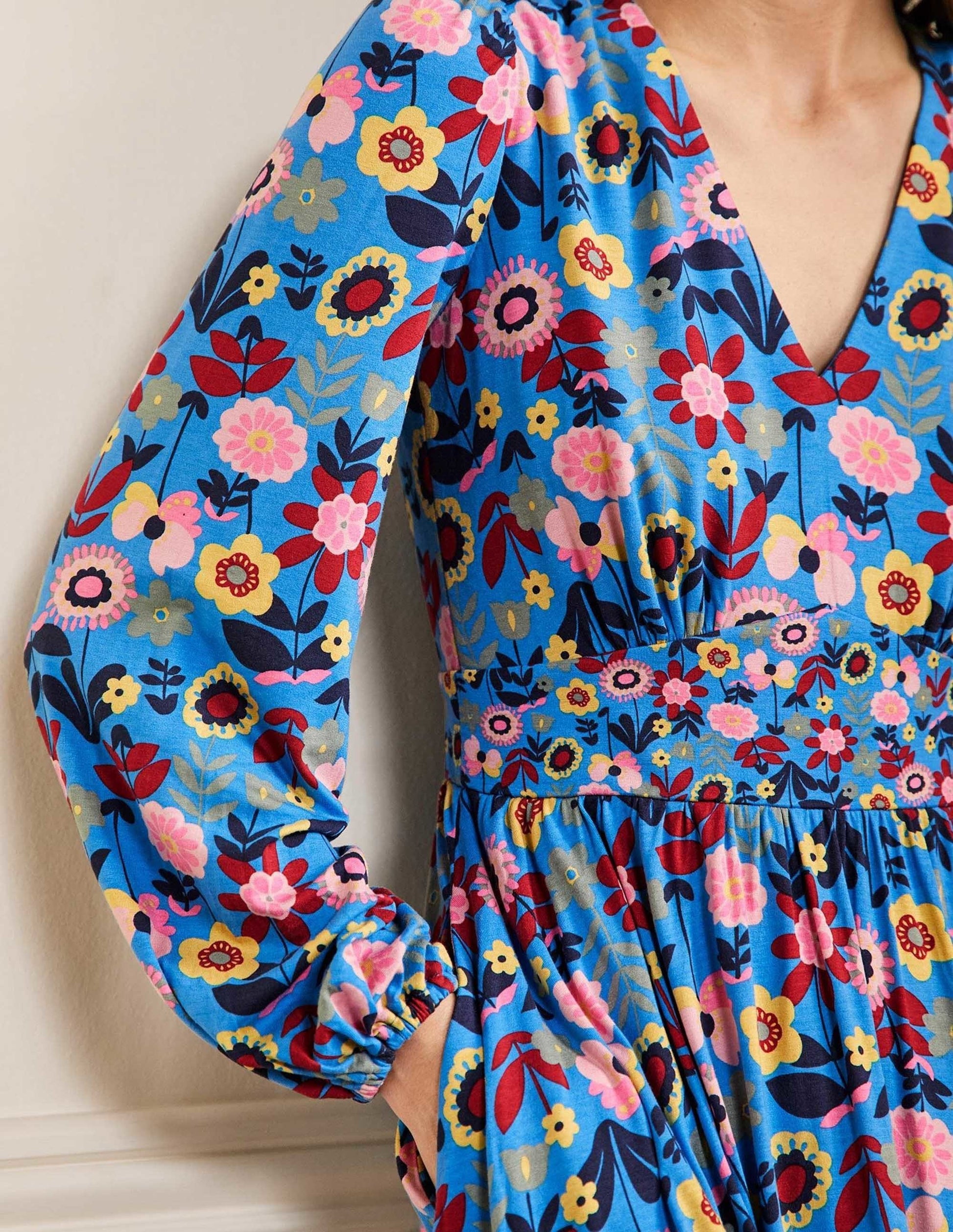 Jersey Mini Tea Dress-Moroccan Blue, Flora Bloom-2