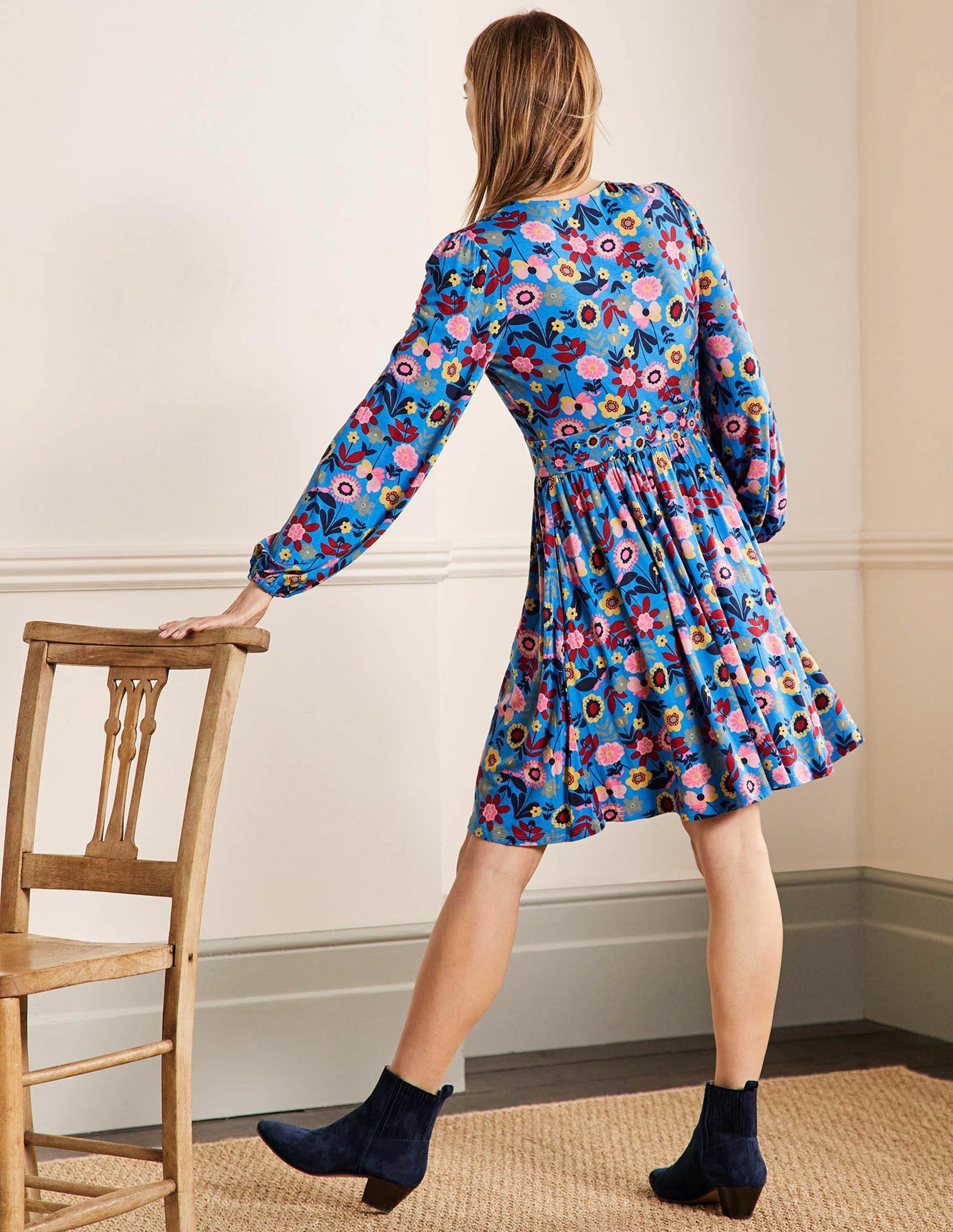 Jersey Mini Tea Dress-Moroccan Blue, Flora Bloom-3