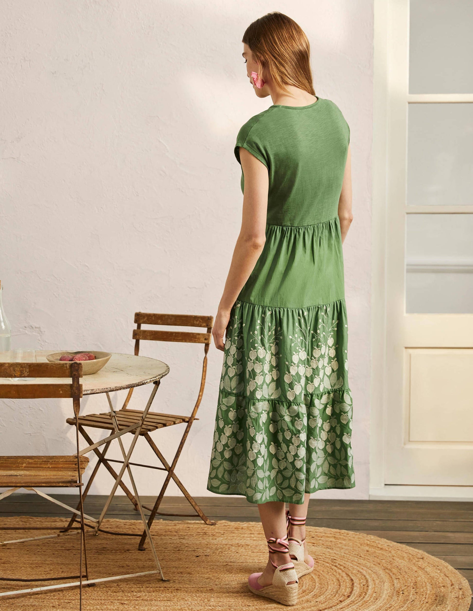 Embroidered Tiered Midi Dress-English Ivy Embroidery-3