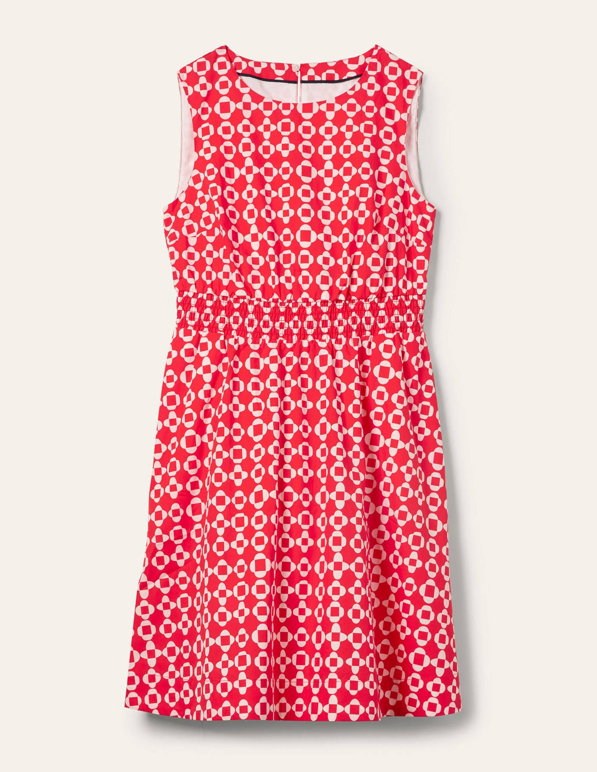 Smocked Waist Mini Dress-Bright Coral, Mosaic Square-5