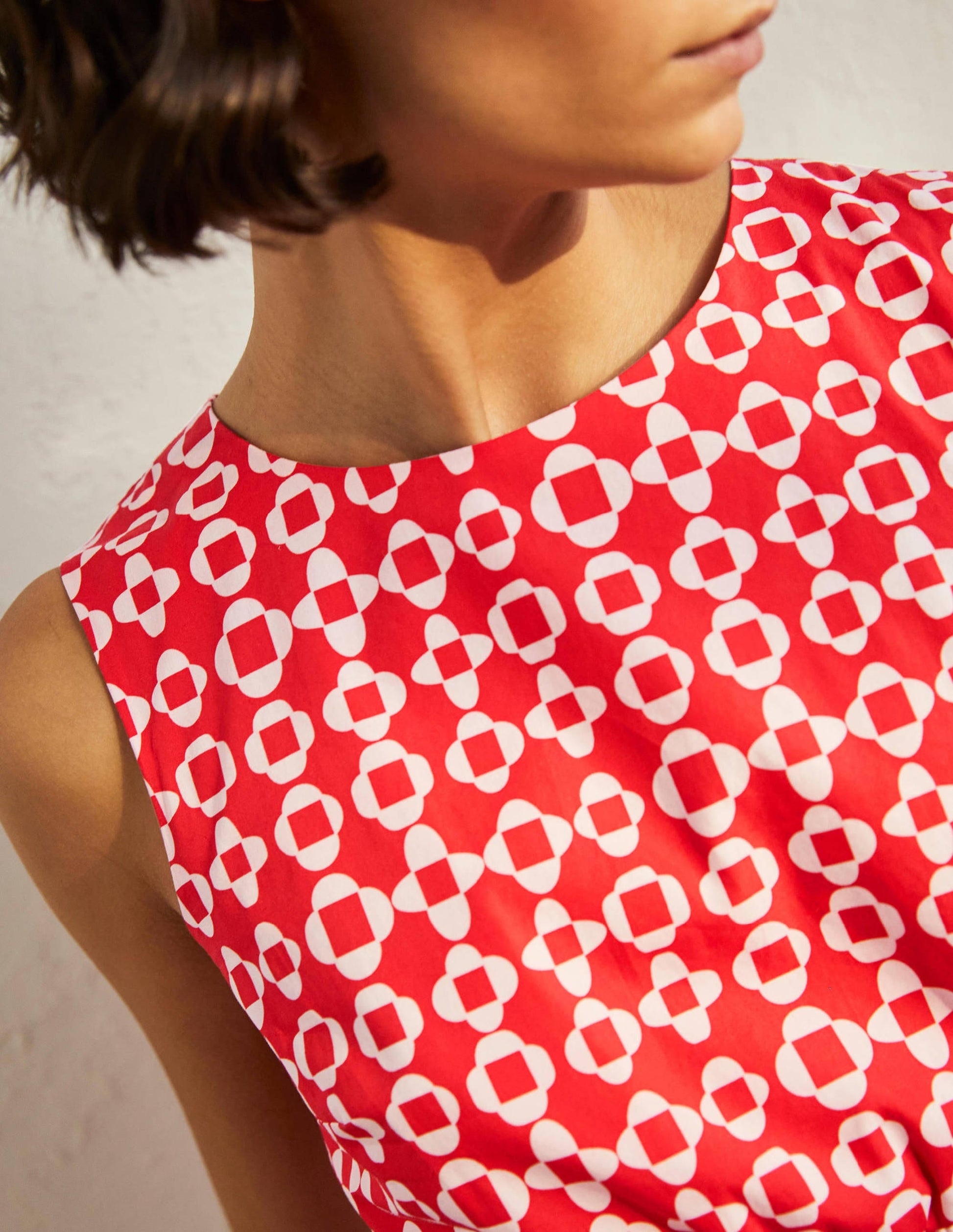 Smocked Waist Mini Dress-Bright Coral, Mosaic Square-2